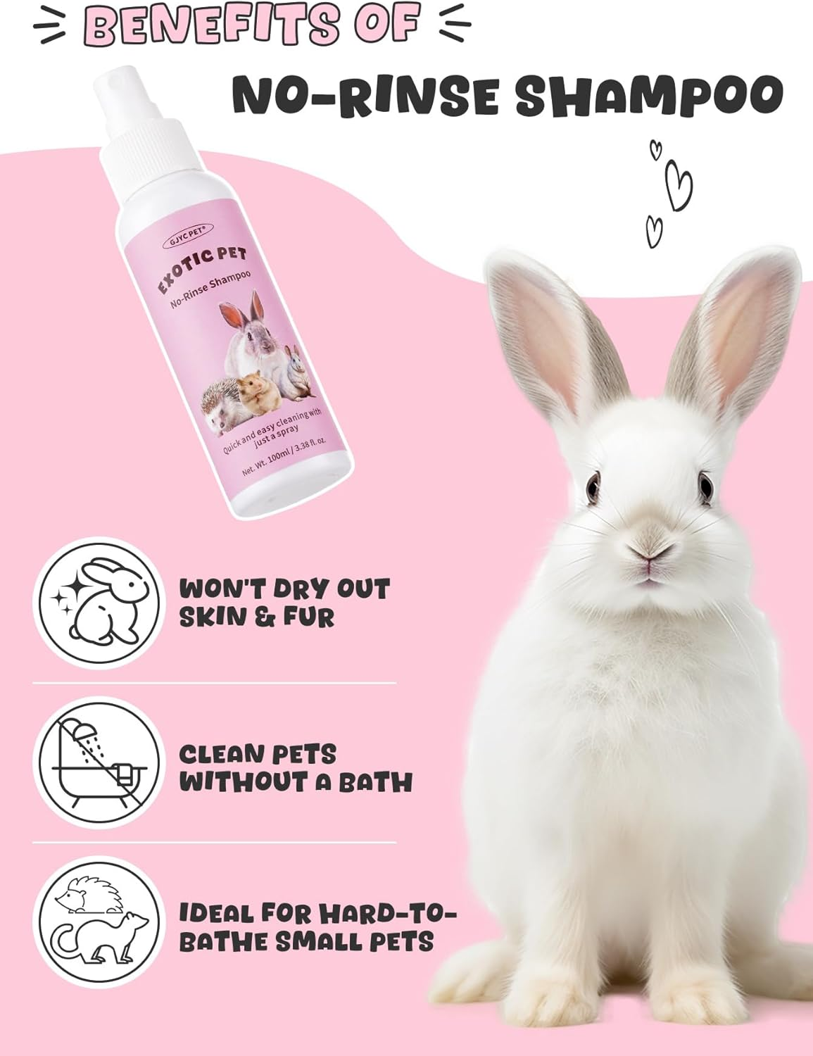 No-Rinse Dry Shampoo, Plant-Based Formula for Small Pets, Paraben-Free, 100Ml, Fragrance-Free image number 1