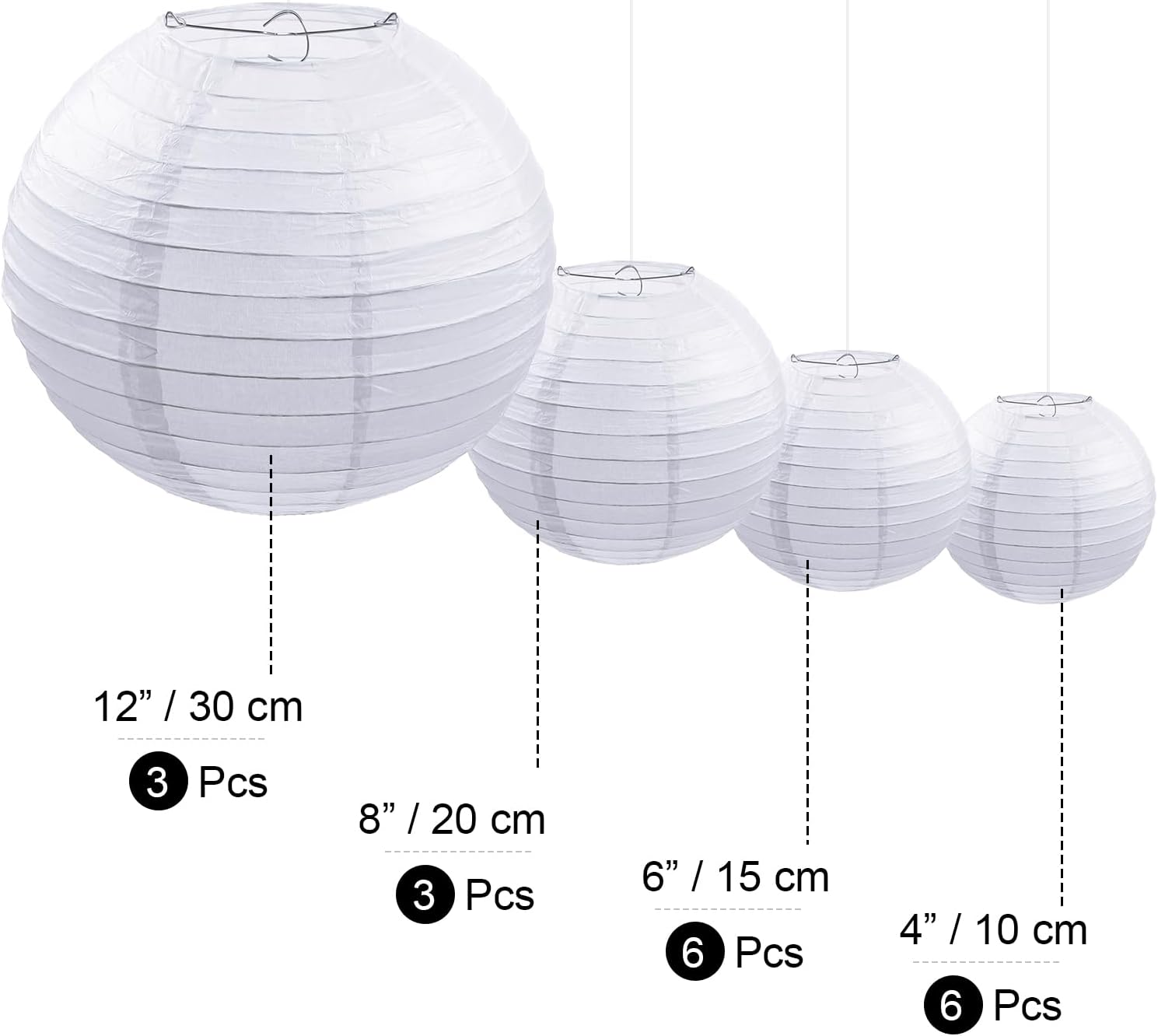 79 Pieces round Chinese Paper Lantern Set, Decorative Assorted Sizes Lanterns with 20 Meter Clear Nylon Thread Crimping Loop Sleeve and Adhesive Ceiling Hook for Wedding, Party, Event - Red image number 4