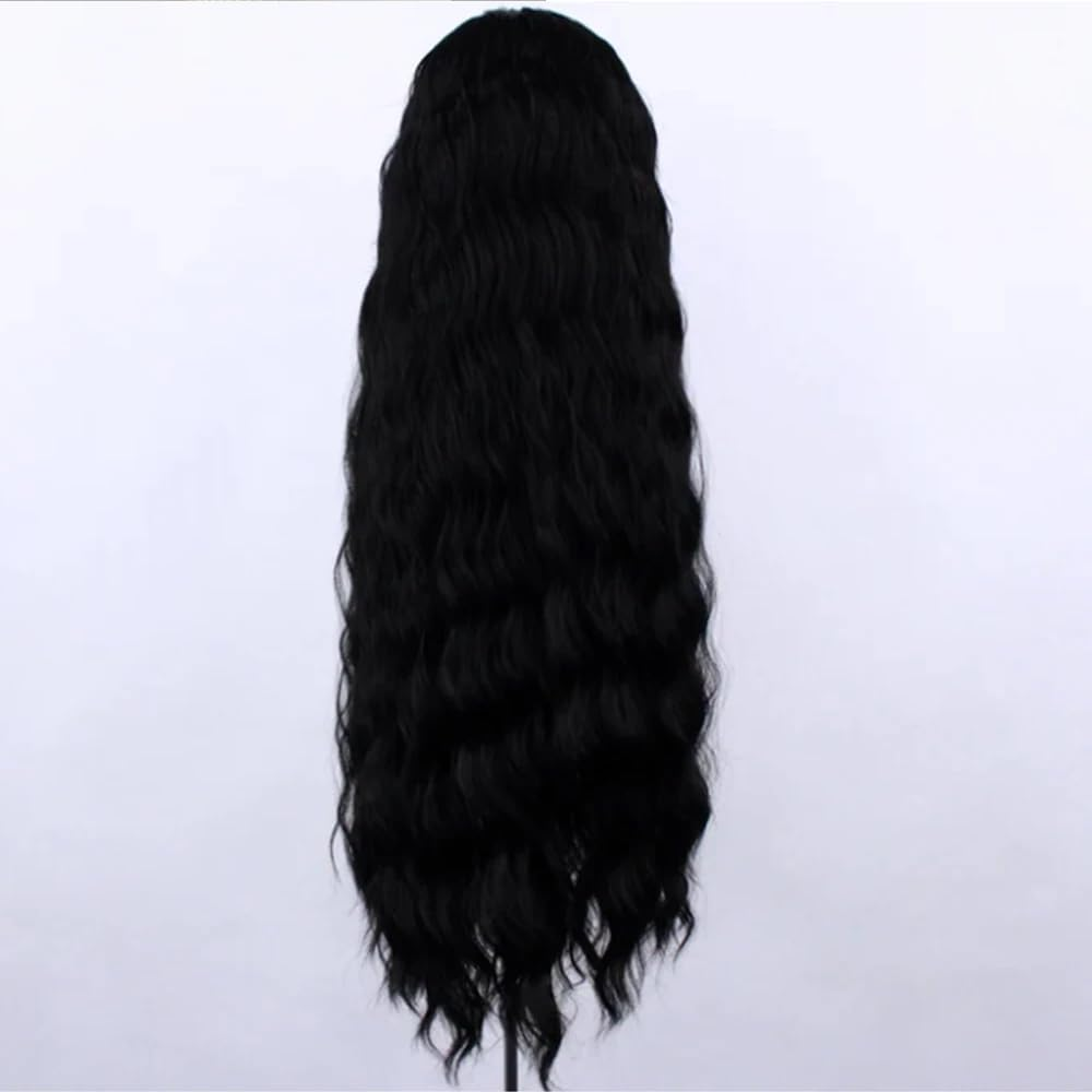 ELESTY Highlights Synthetic Lace Front Wigs Free Part Long Curly Black Mixed White Hair Heat Resistant Natural Hairline Glueless Lace Wigs for Women Daily