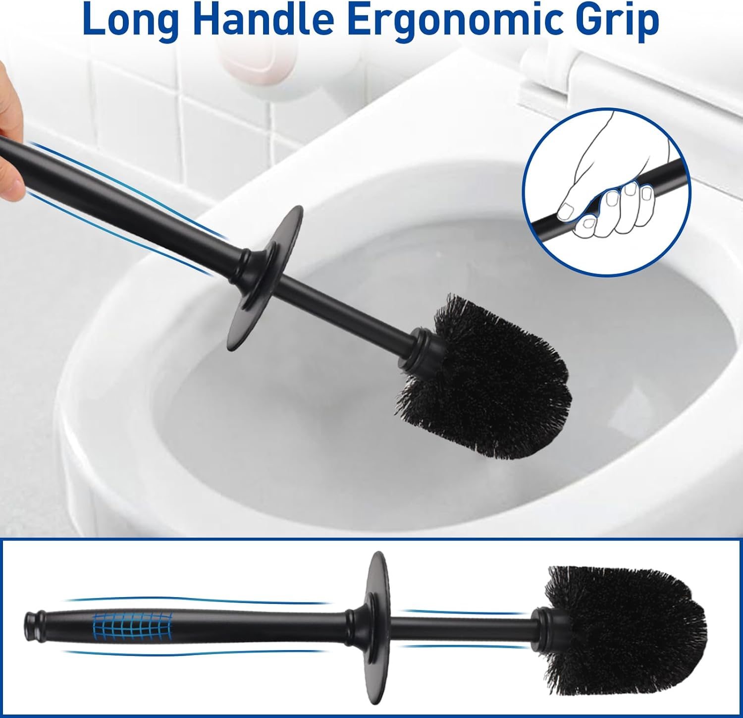 Toilet Brush and Holder Set: 2 Pack Toilet Brush Set, Modern Toilet Bowl Brushes Forcorner Clean, Bathroom Toilet Scrubber Brush with Cover, Deep Cleaning Toilet Cleaner Brush Set- Bronze image number 5