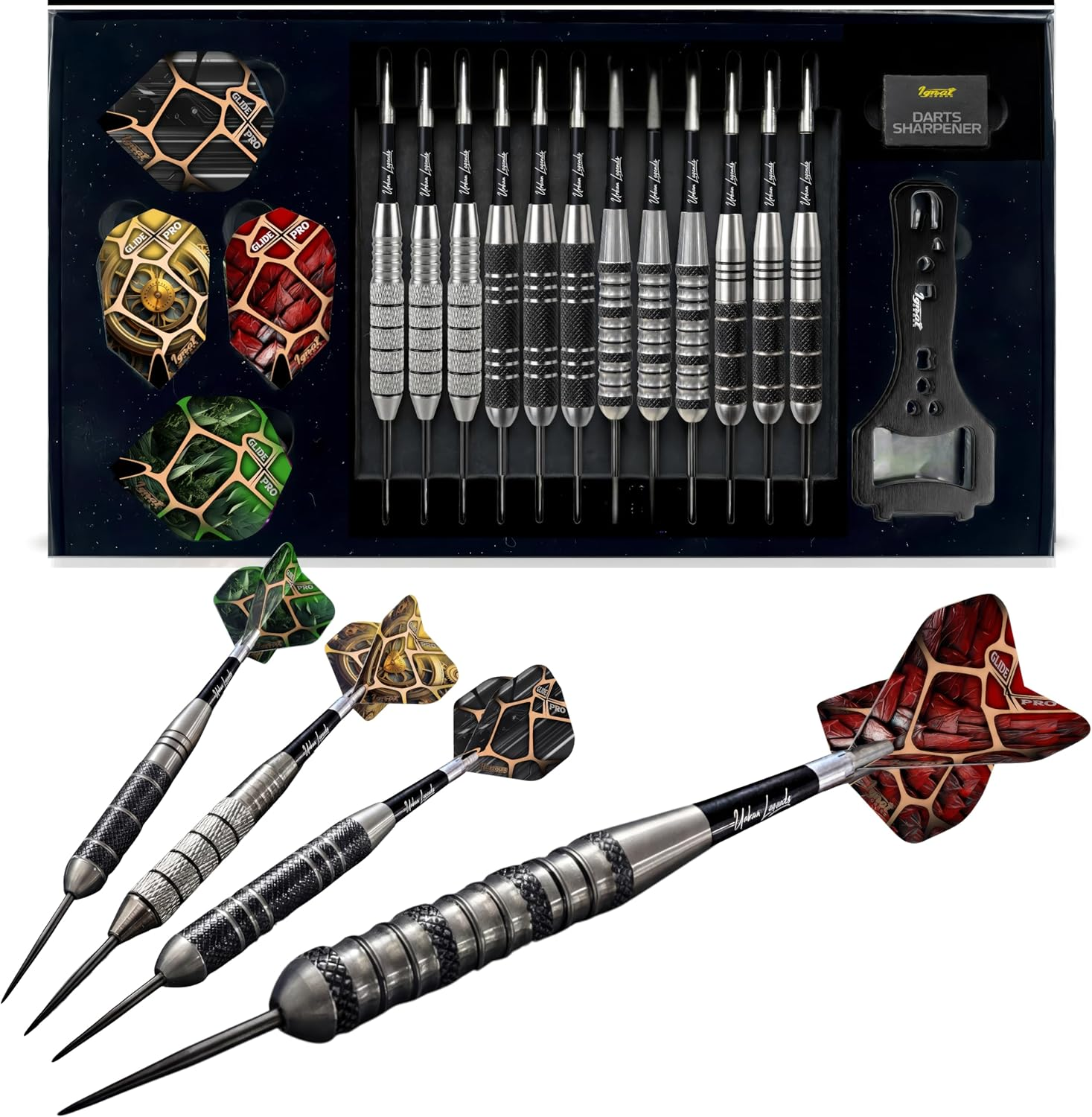 Ignatgames Premium Steel Tip Darts &ndash; 3/6/12 Pack Brass Barrels with Aluminum Shafts, 16 Glidexpro Flight Set, Tool Kit & Giftable Case - Texas Bullseye