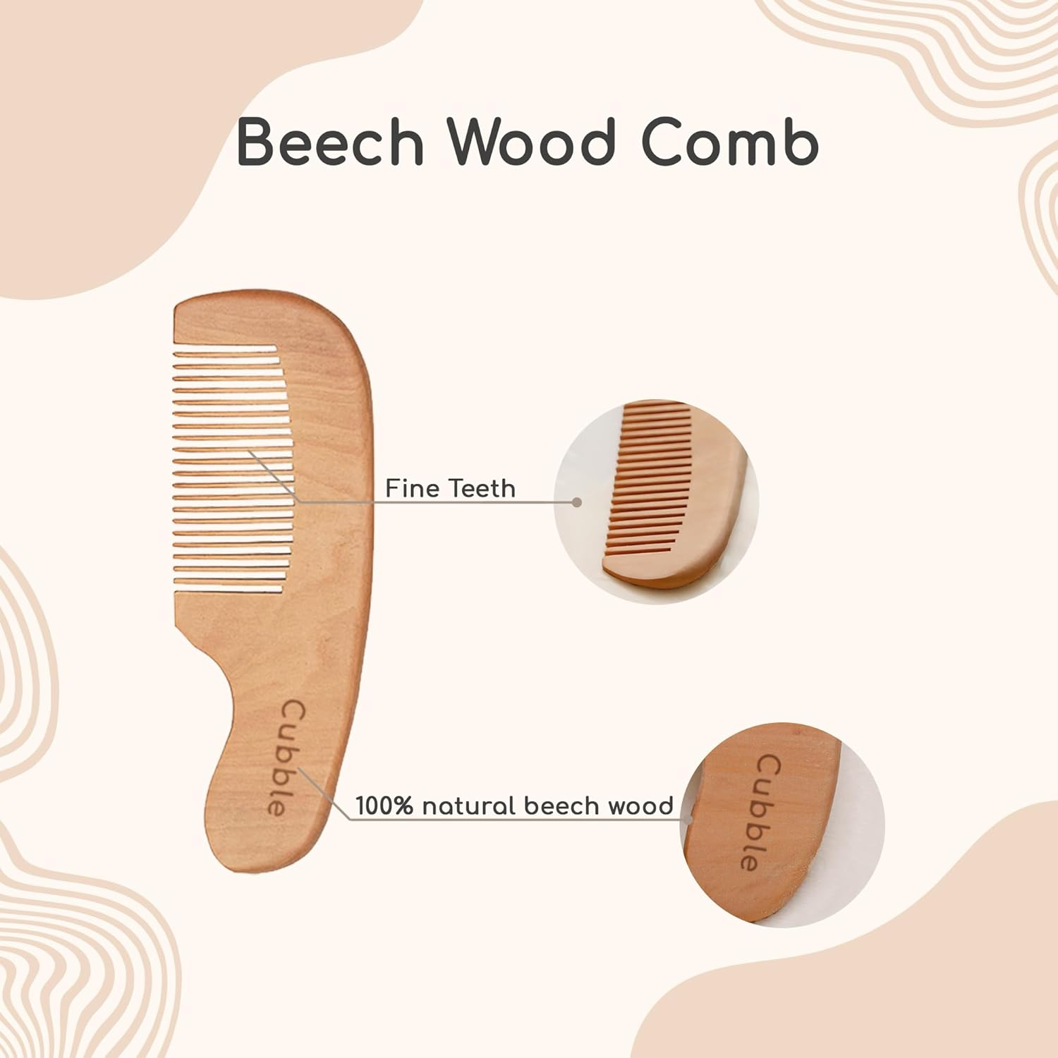 Cubble Wooden 100% Natural Goat Hair Brush and Comb Set for Newborns and Toddlers image number 3