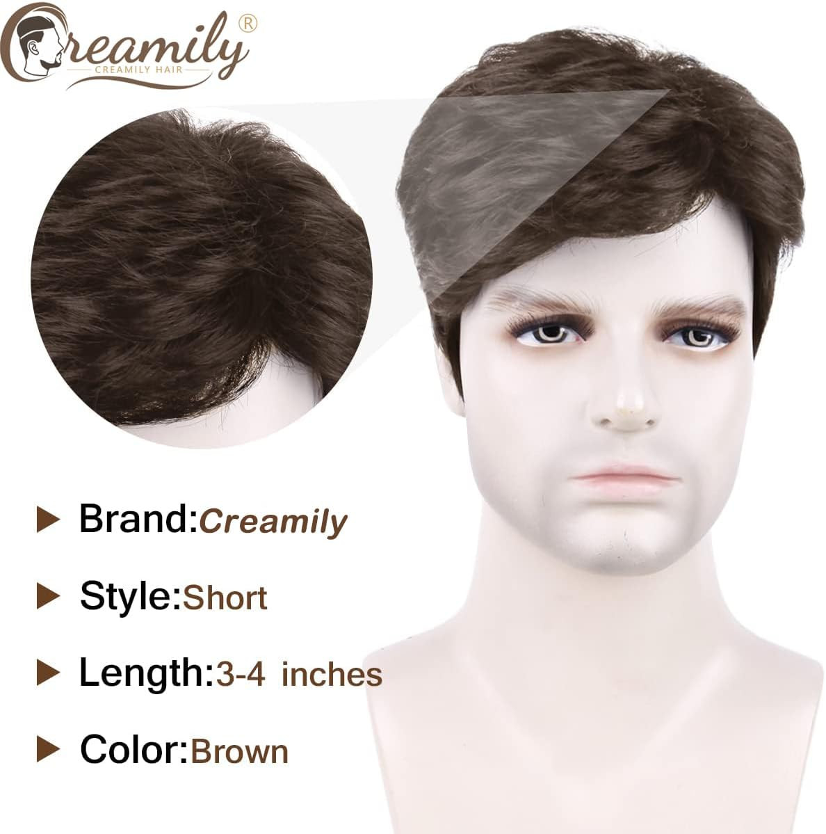 Creamily Mens Wigs Short Light Brown Wig Synthetic Heat Resistant Natural Halloween Cosplay Hair Wig for Male image number 5
