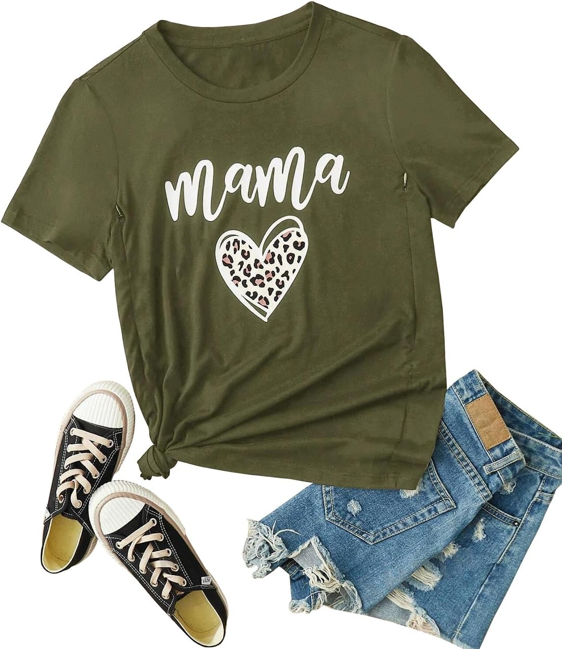 Women Maternity Nursing Shirt Funny Mama Shirt Cute Leopard Heart Graphic Tees Friendly Zip Maternity Breastfeeding Tops