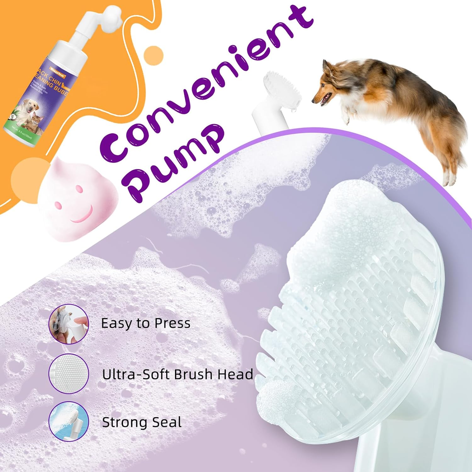 Cat Black Chin Acne Cleaner 5Oz (150 Ml), No-Rinse Pet Care Mousse with Soft Brush Head, Removes Blackheads & Degreases Tails, Pet Hair Health Shampoo - Dryness | Oil | Dirt image number 3