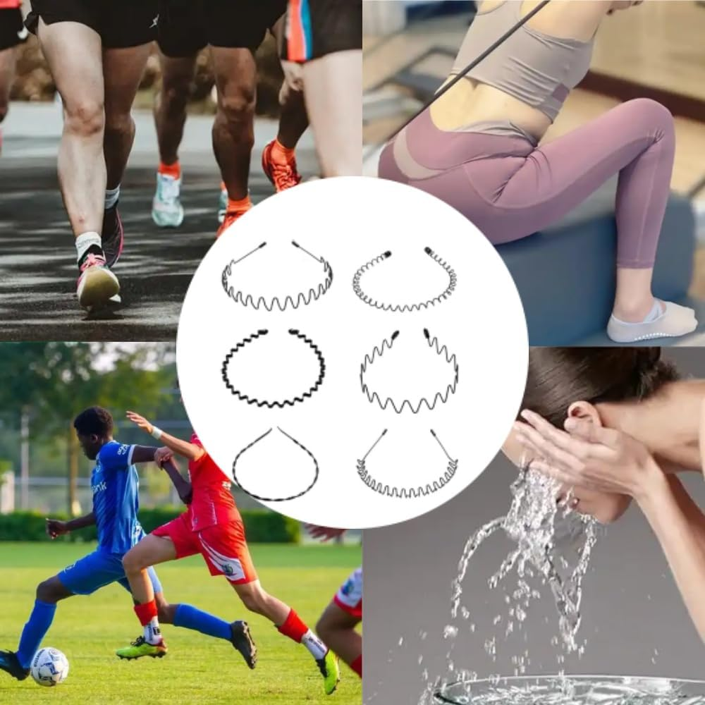 6 Pcs Metal Hair Band for Men Women'S Hair Hoop Clips, Metal Hair Band for Men Unisex Wavy Headbands Outdoor Sports Headbands Hair Bands Unisex Black Elastic Non Slip Headwear Accessories image number 3