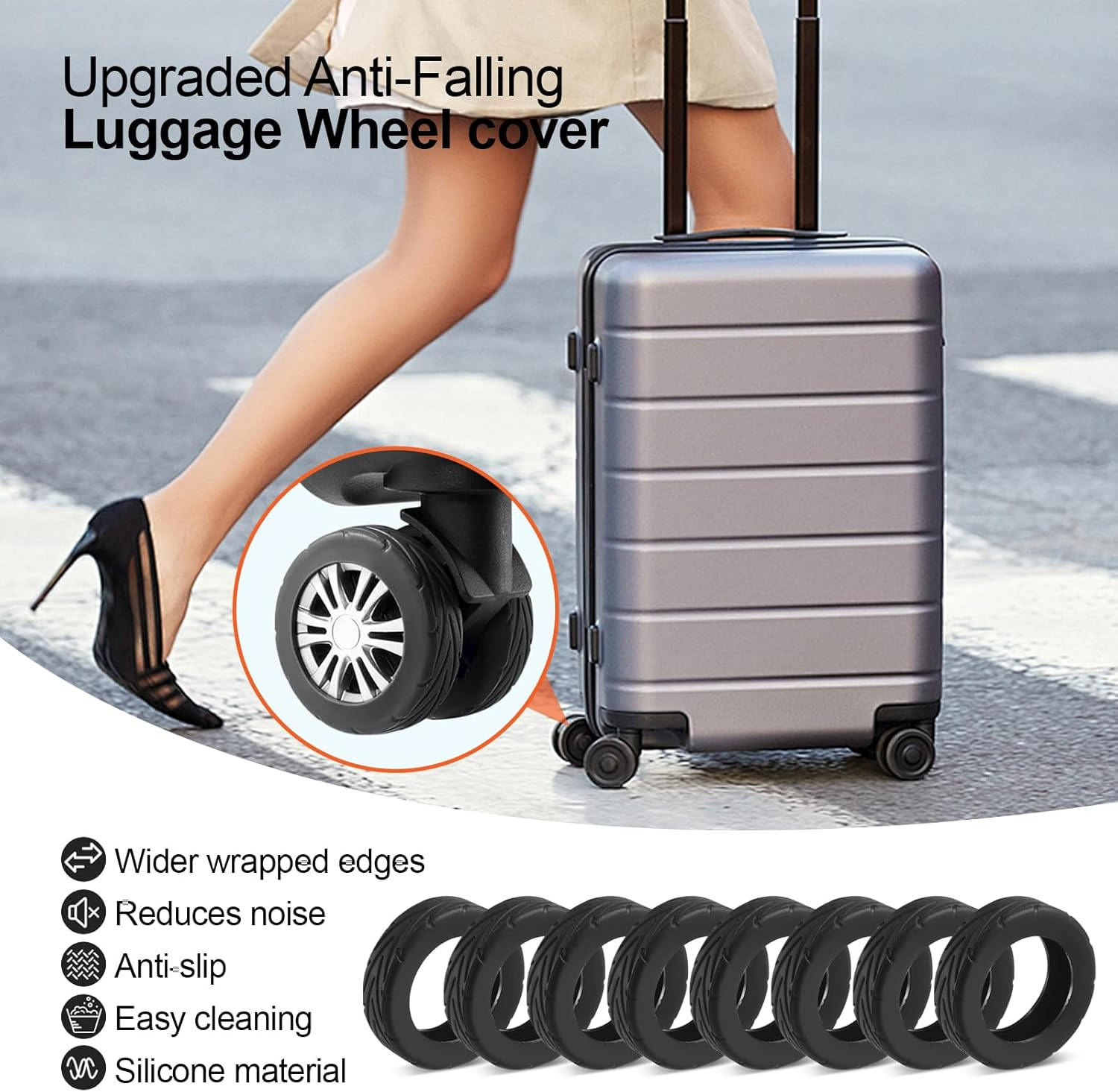 8 Pcs Upgrade Luggage Wheel Covers for Carry-On Suitcases-H HOME-MART Wear-Resistant Trolley Caster Case, Anti-Noise Suitcase Wheel Protectors for 2-2.4" Spinner Wheels (Blue) - Blue image number 3