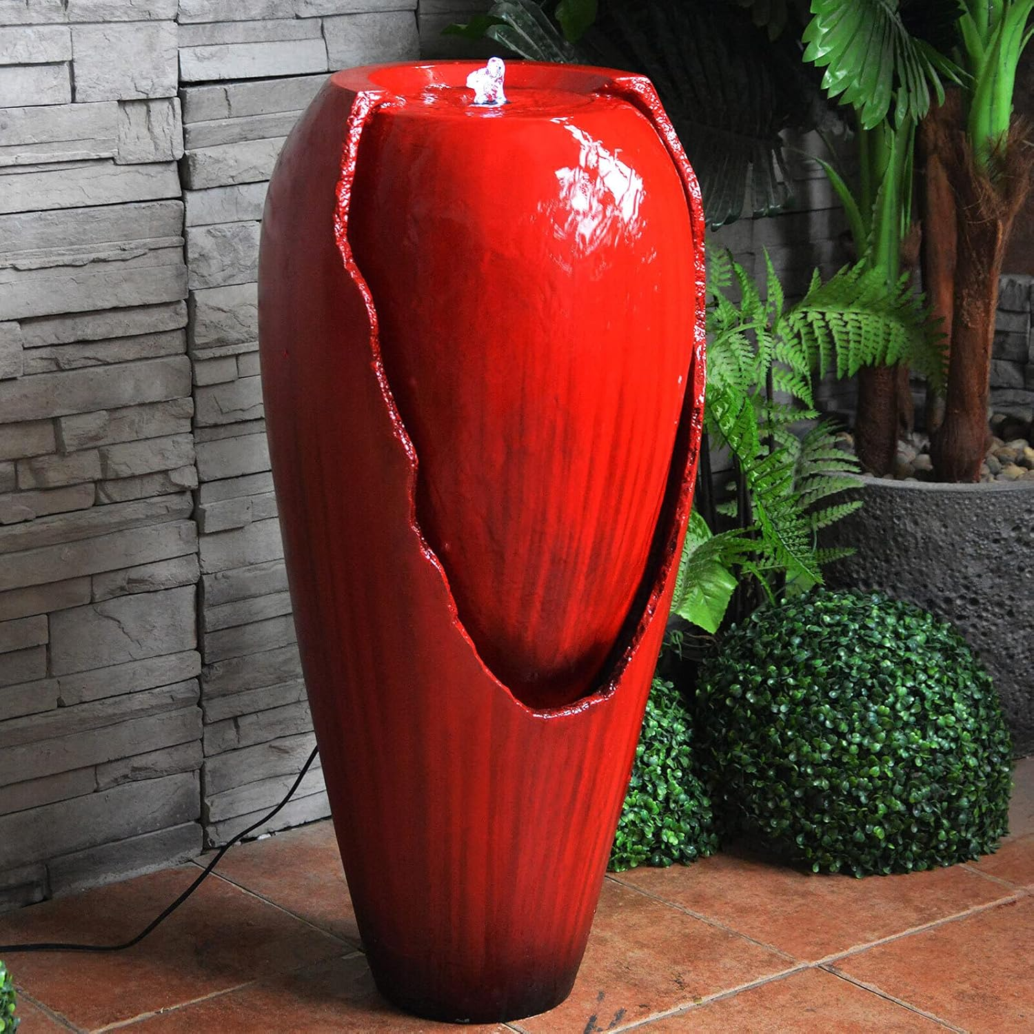 82Cm Broken Jar Water Feature Fountain with LED Light Red image number 4