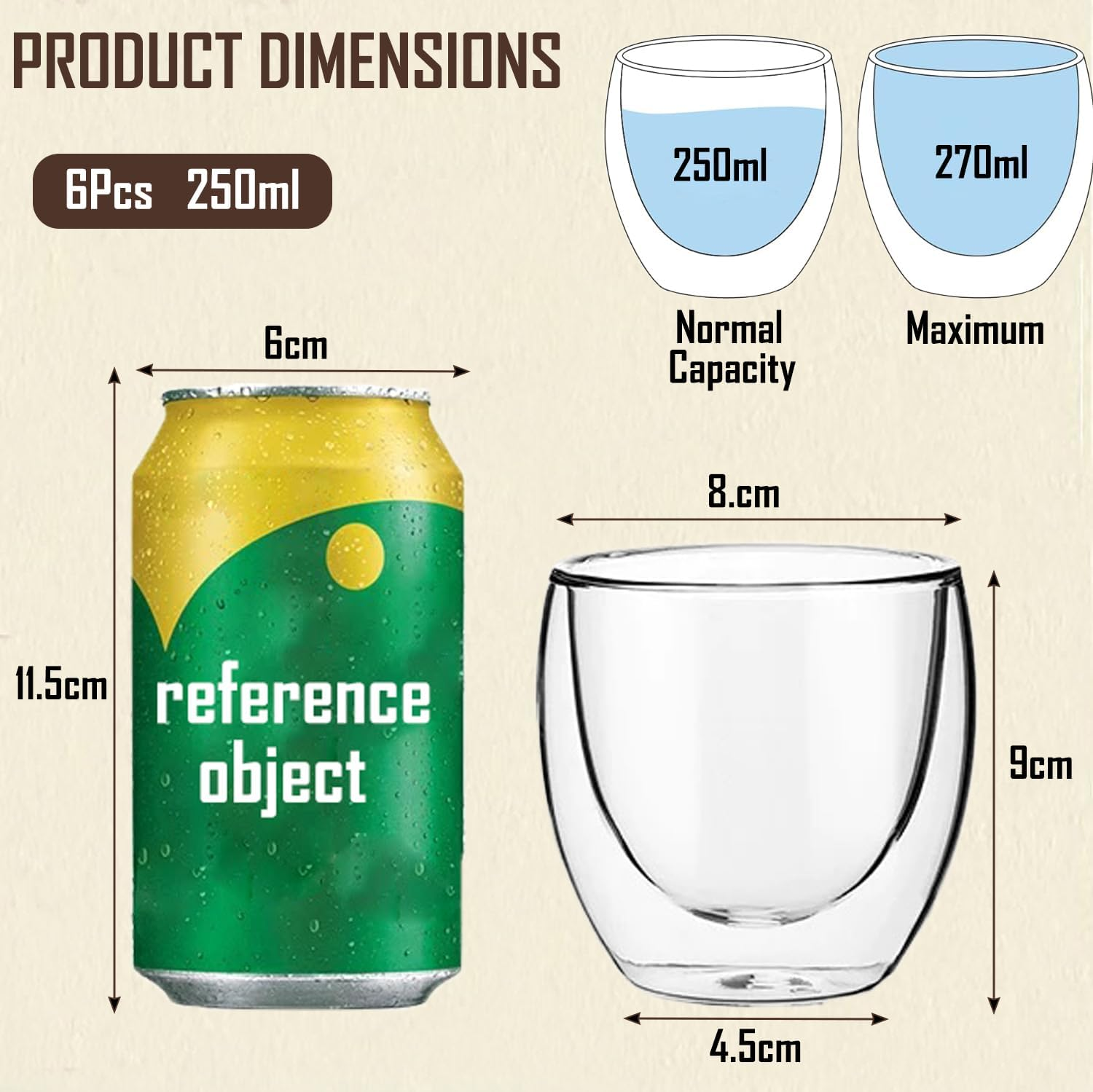 VLIEOVHN 6 Pack Glass Coffee Mugs 250ML, Double Walled Insulated Thermal Mugs for Latte Cappuccino Cocoa Milk Cafe Juice Tea, Clear Espresso Cups Set Glassware (250ML X 6) image number 4