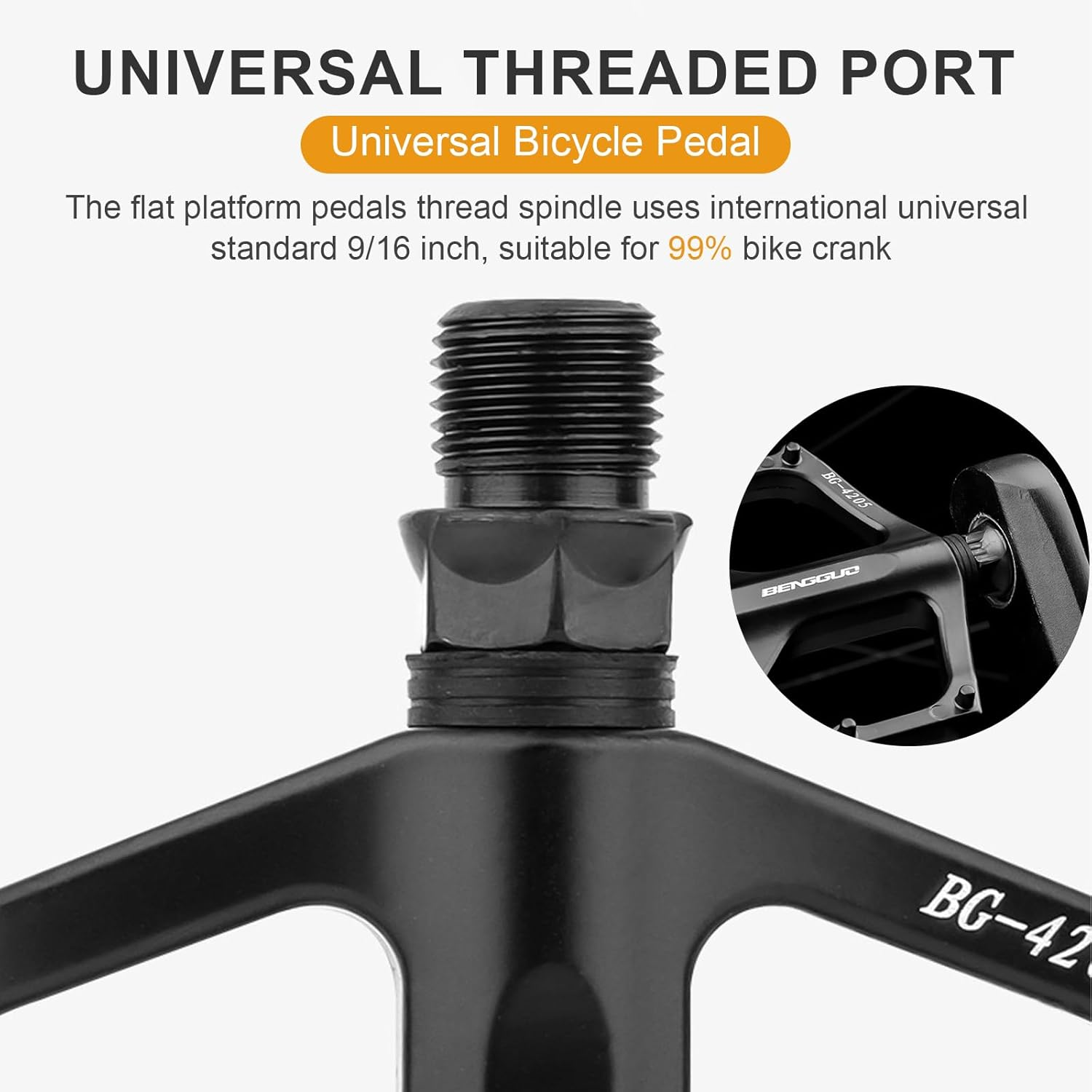 Bike Pedals, Mountain Bike Pedals, Aluminum Alloy Bicycle Pedals, 9/16" Sealed Bearings Road Bike Pedals, Lightweight Bicycle Flat Pedals with Anti-Skid Nails for Road Mountain BMX MTB Bike image number 3