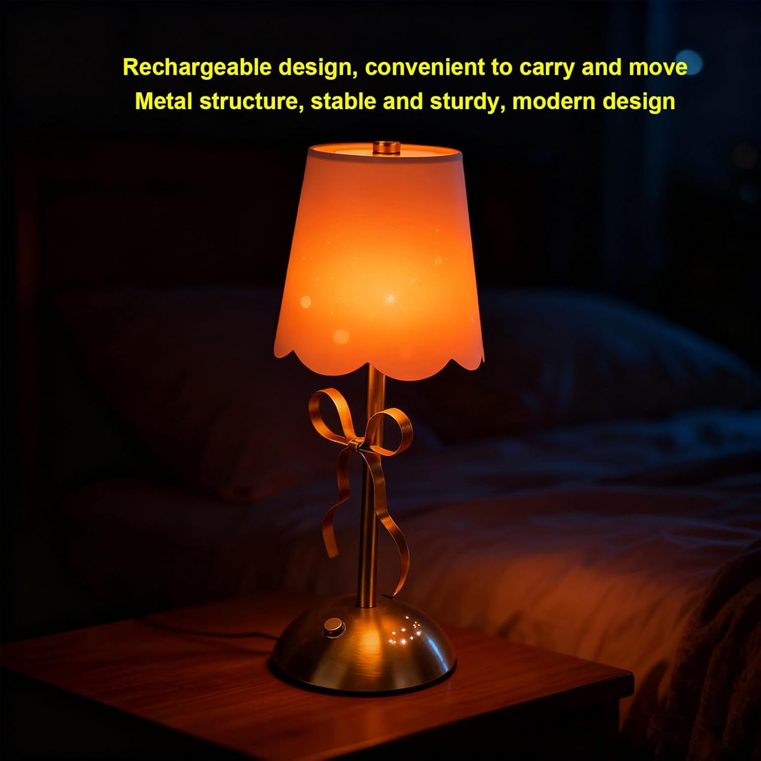 GOWENIC Cordless Bedside Lamp, Single Cute Bow Table Lamp with Fabric Shade, 1200Mah Rechargeable Battery, for Bedroom Dining Patio image number 6