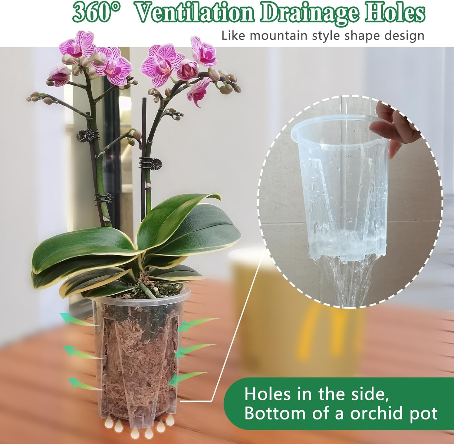 Orchid Pot, 3.9''W &times; 4.8''H 6 Pack,Orchid Pots with Holes,Sturdy Clear Plastic Orchid Pot for Repotting, Flower Plant Pot for Orchids Planter image number 3