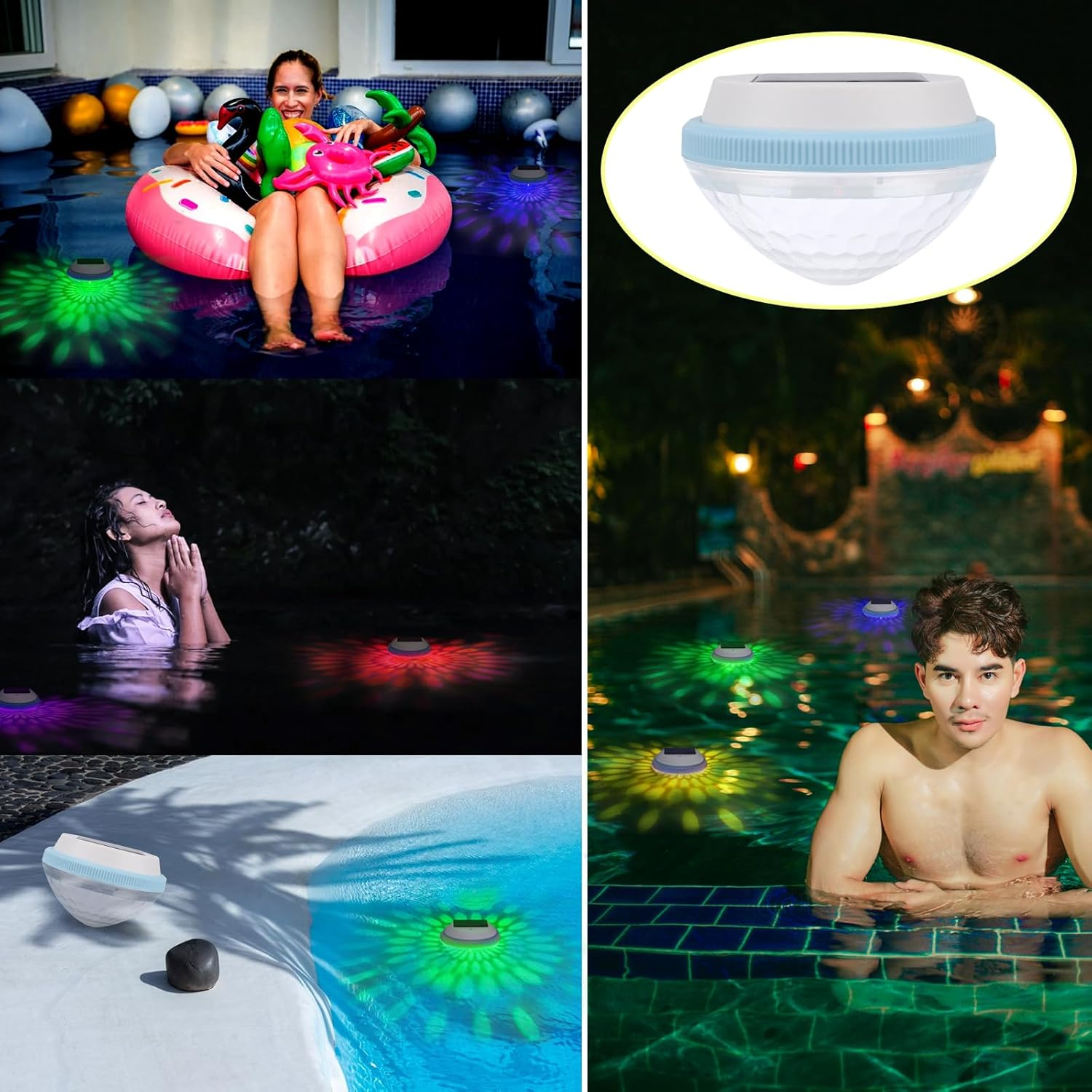 2Pcs Solar Floating Pool Lights, Waterproof Multi-Color Changing LED Solar Pool Lights Decoration for Garden Pond Fountain Wedding Party image number 5