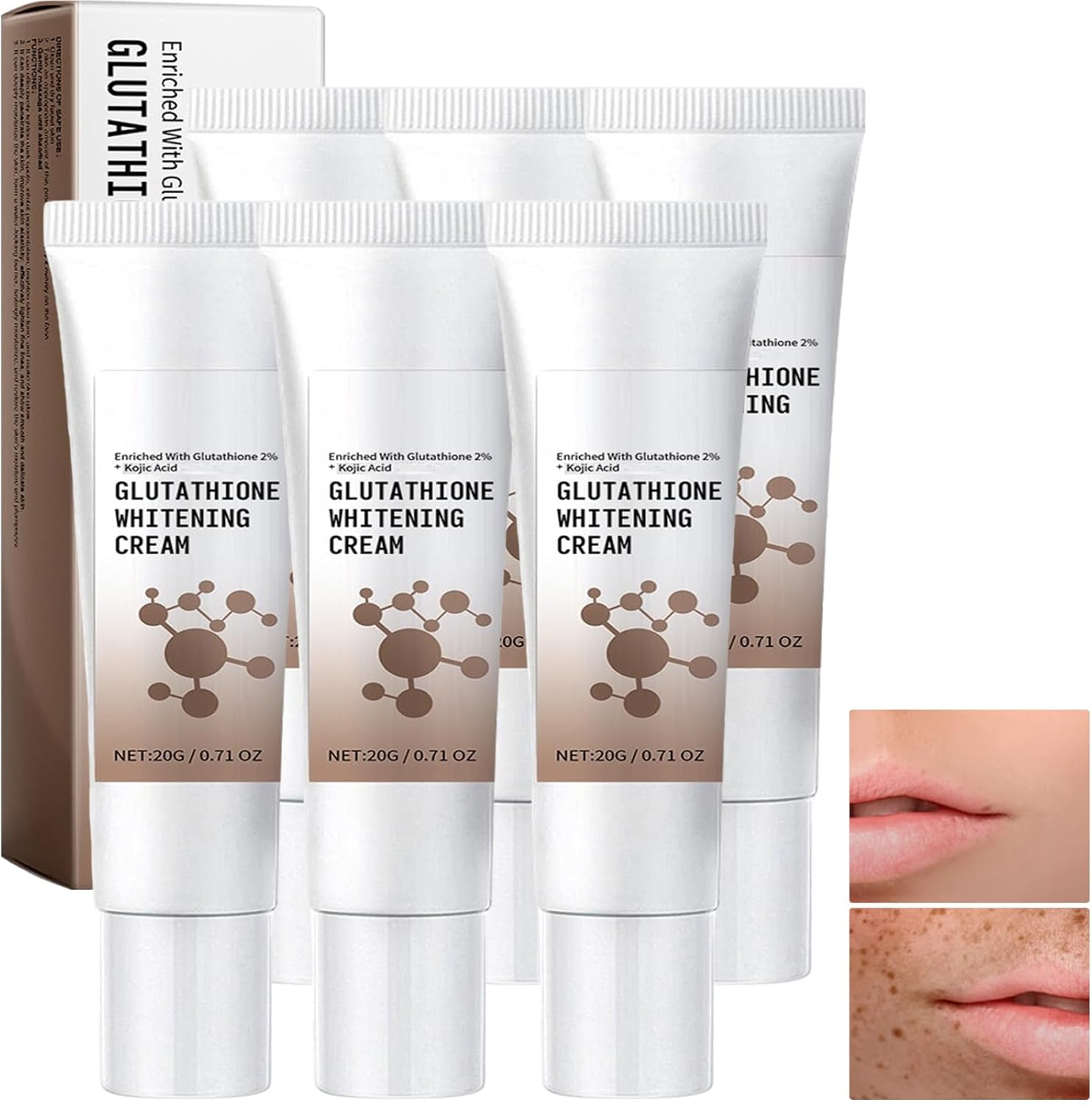 Glutathione Skin Brightening Face Cream, Dark Spot Corrector, Even Skin Tone, Reduce Fine Lines, Deep Moisturiser (4Pcs)
