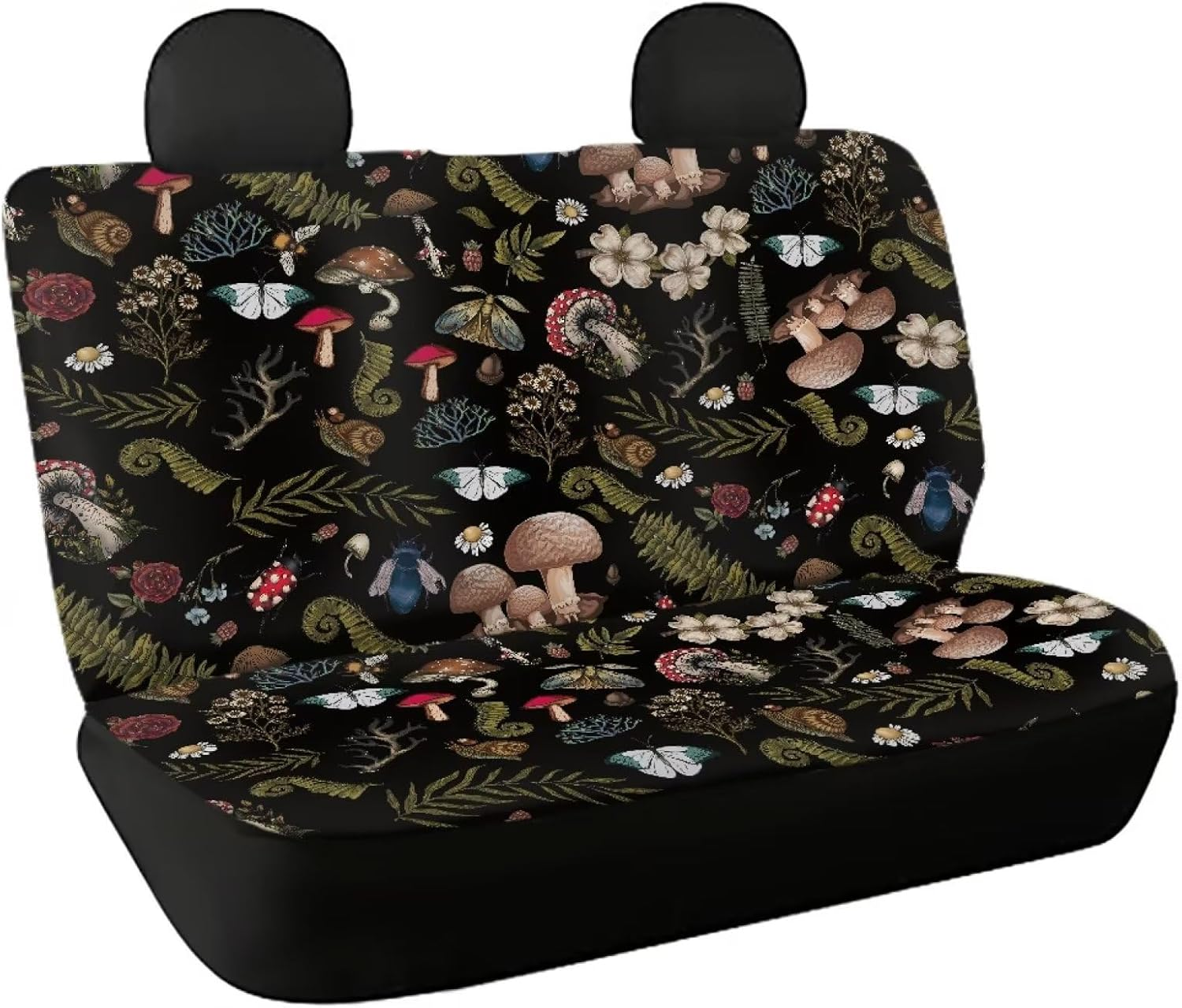 Drydeepin Cottagecore Mushroom Car Accessories Car Seat Covers for Backseat Boho Rear Split Bench Seat Cover Snail Moth Ferns Print Saddle Blanket Seat Protector Universal Auto Decor image number 5