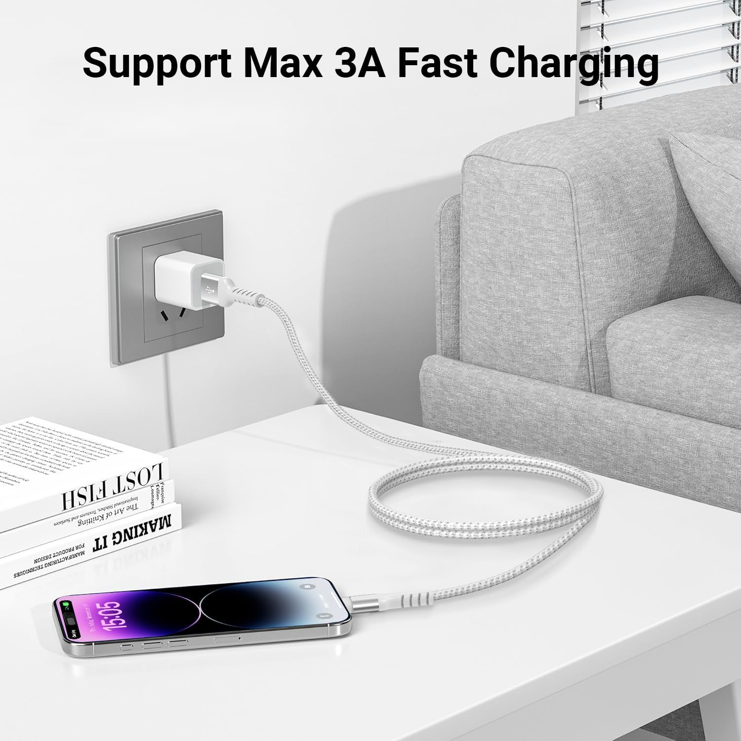 USB to Lightning Cable 1M 2Pack, Apple Mfi Certified Lightning Cable Bradied Iphone Cable Fast Charging for Iphone 14 Pro Max/13/12, Ipad Pro/Air/Mini, Ipad, Airpods