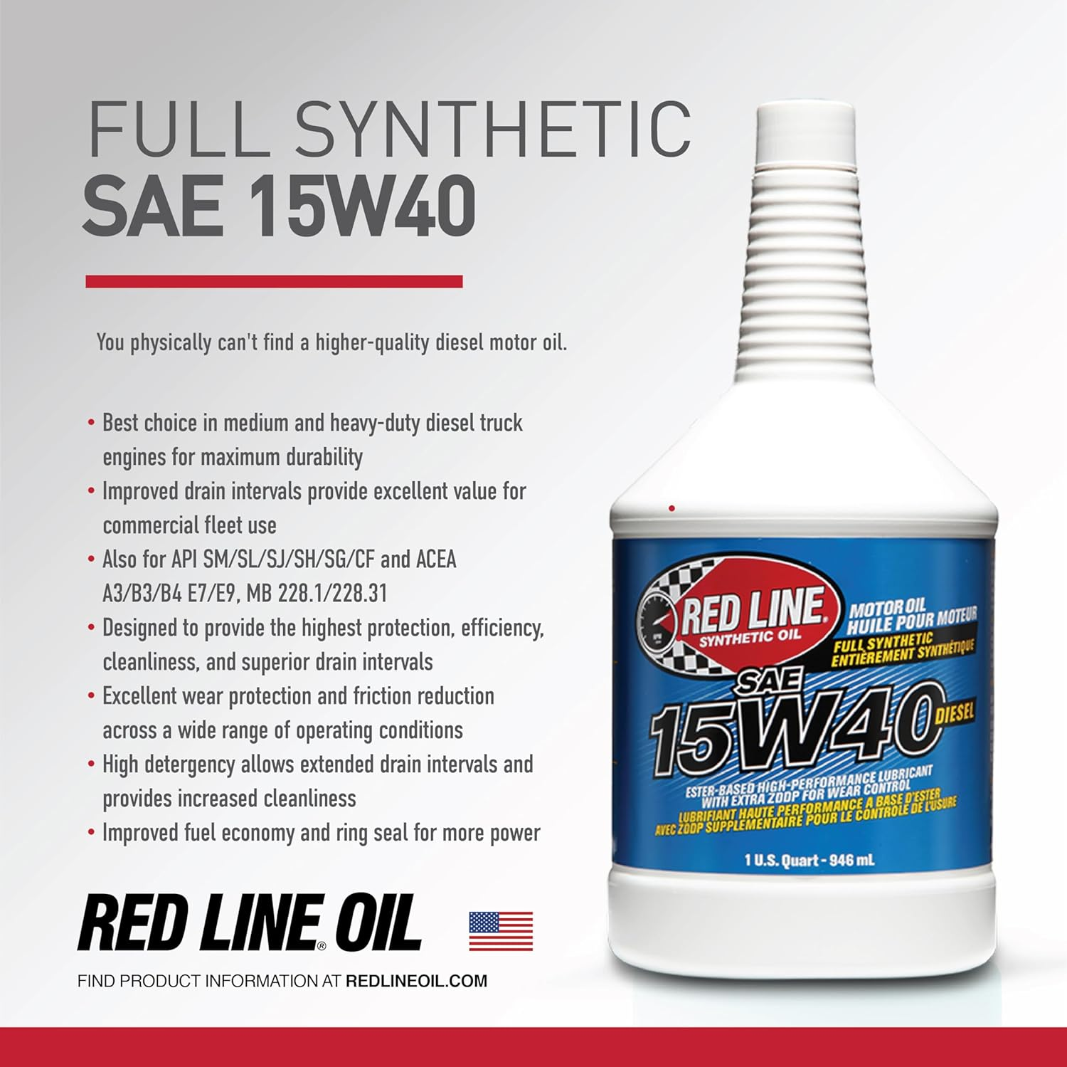 Red Line RED21405 15W-40 Diesel Oil - 1 Gallon Jug image number 6
