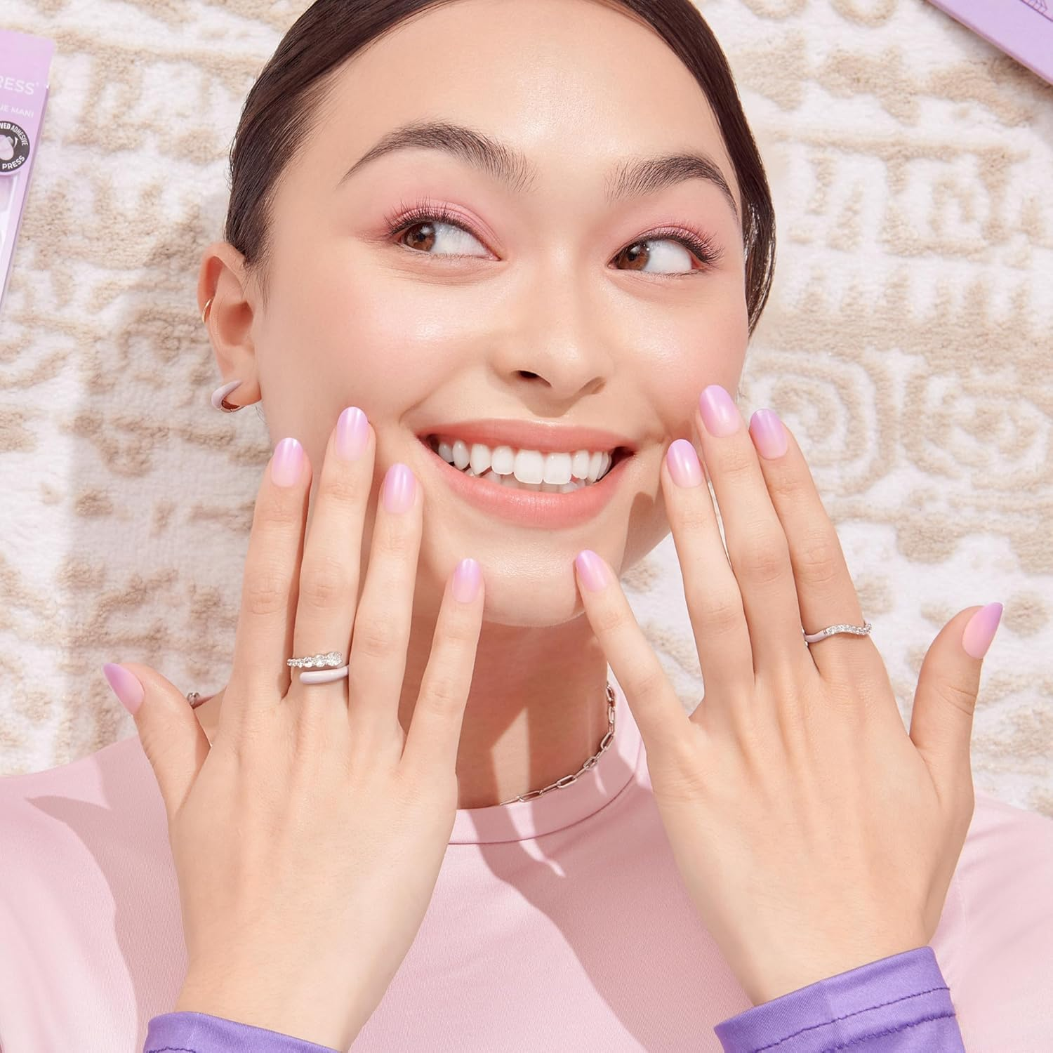 KISS Impress Press on Nails 'Take a Chance' Purple Short Oval Shape Patented Strong Adhesive Nail Glue No Splitting No Smudging 30 False Nails Self Adhesive image number 1