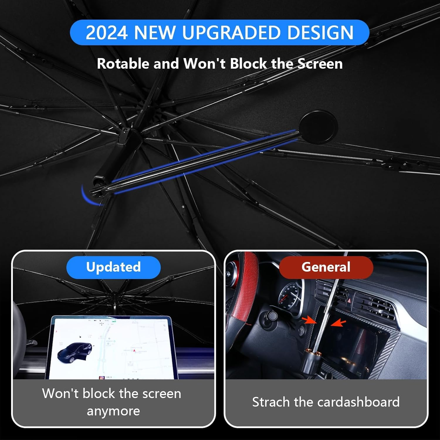 Car Windshield Sun Shade Umbrella, 2025 Upgraded with 360&deg; Bendable Handle, 10 Fiberglass Ribs, 5 Layers UV Block Coating, Heat Insulation Protection for Medium Sedan, SUV Windshield (140X80Cm) image number 2
