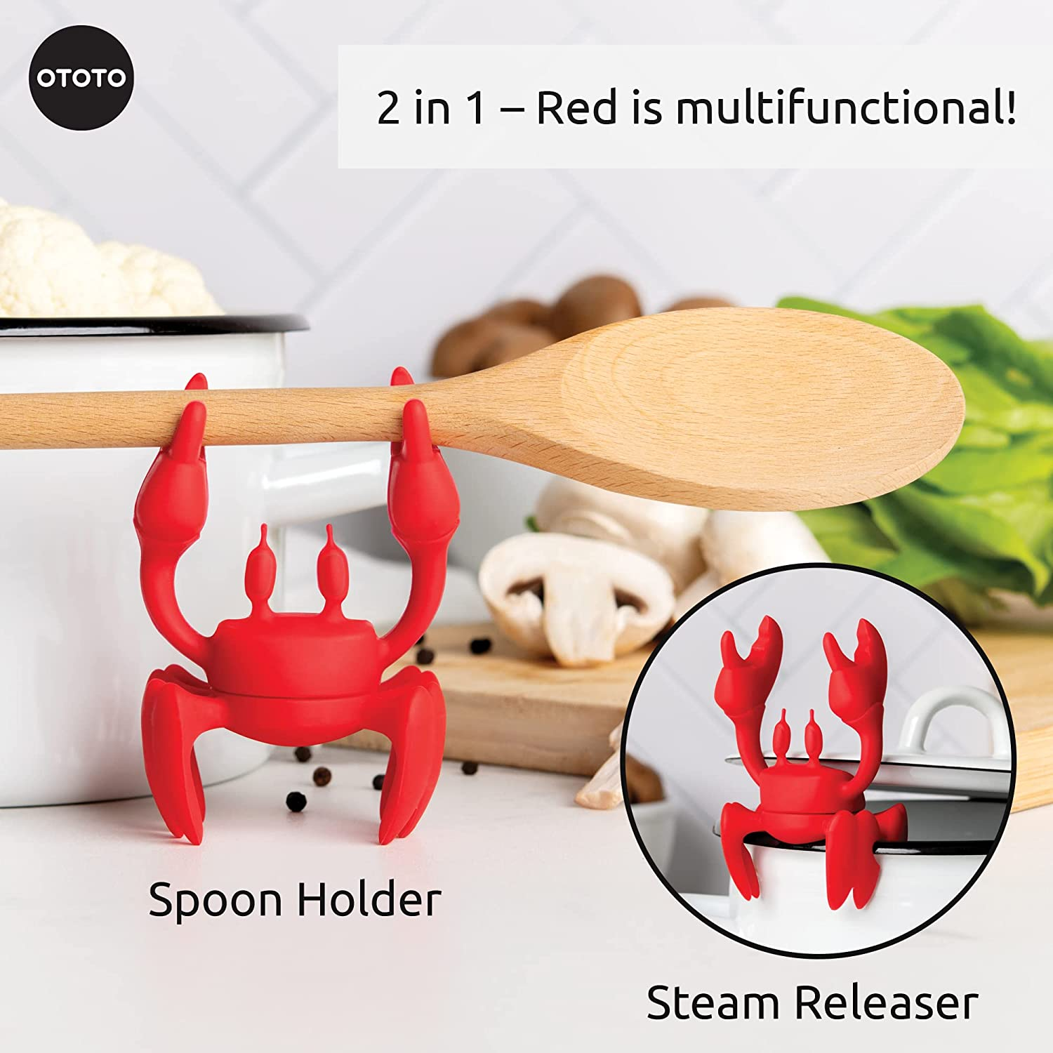 RED Crab Spoon Holder & Steam Releaser by OTOTO image number 5
