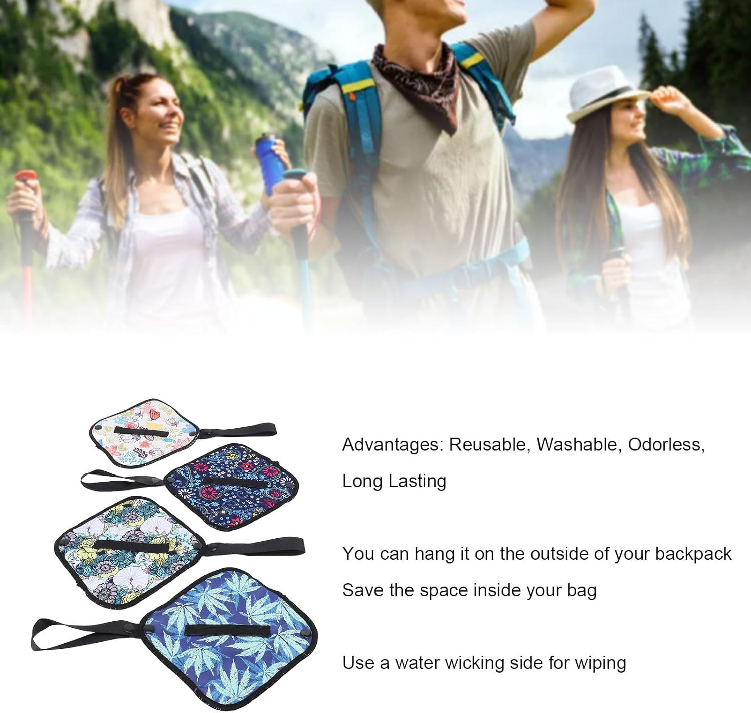 4Pcs Pee Cloth for Women Hiking Camping, Reusable Toilet Paper Washable Absorbent Female Urination Outdoor Pee Pad Travel Camping Backpacking Essential for Women image number 5