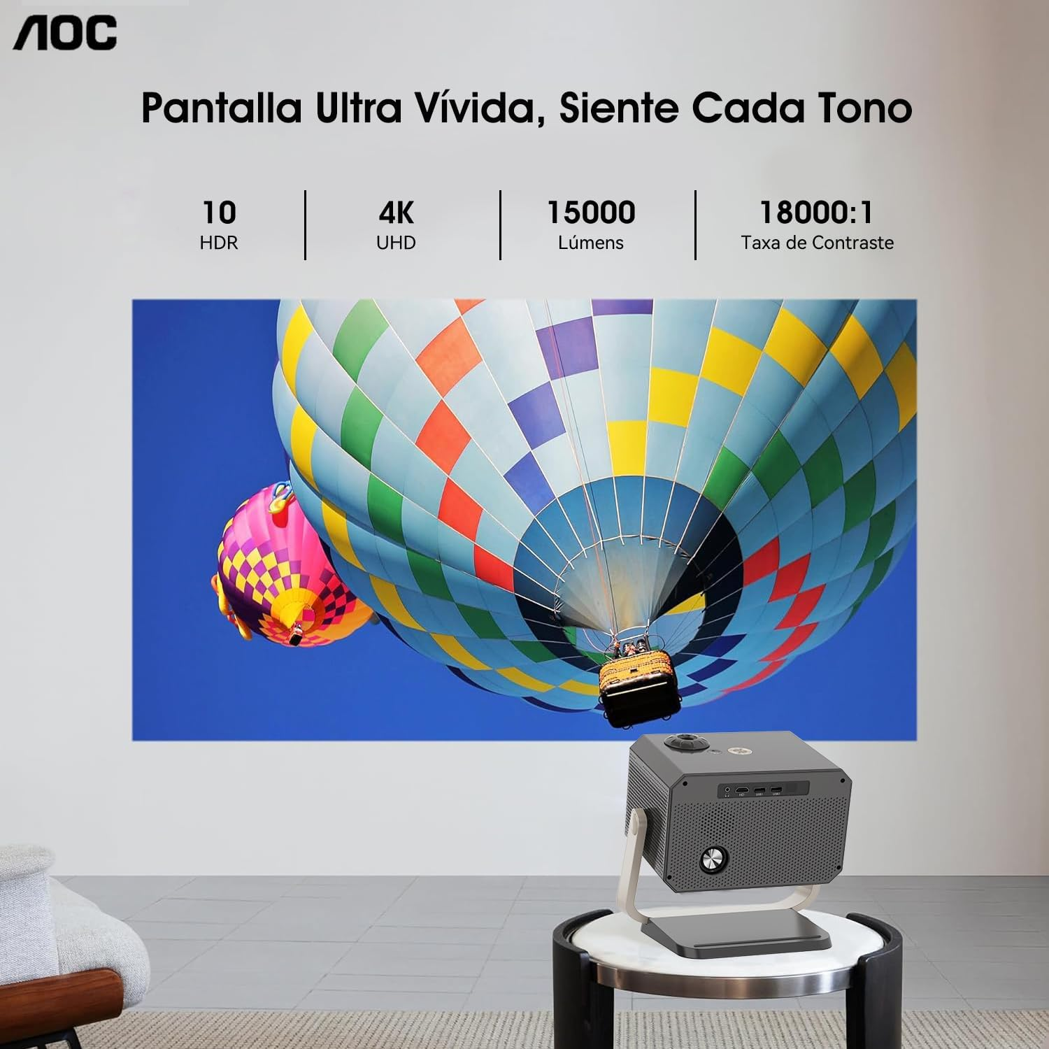 AOC Portable Projector Full HD 4K/1080P,15000 Lumen,500 Ansi,Autofocus/Auto Keystone Correction/Projector with Wifi6 and Bluetooth,Compatible with Ios/Android/Pc/Ps4/Ps5 for Work and Gaming image number 2