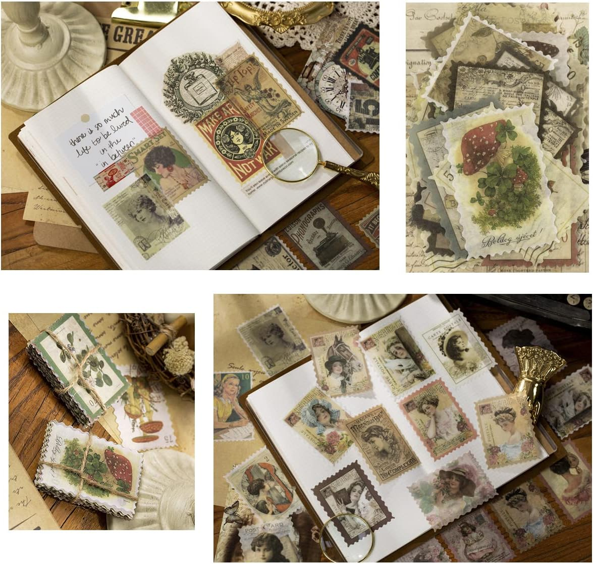 Vintage Postage Stamps Stickers,240Pcs Aesthetic Botanical Deco Paper Stamps Stickers DIY Decorative Washi Scrapbook Stickers for Scrapbooking, Cardmaking, Bullet Journals, Junk Journal Planners Album DIY Craft image number 2