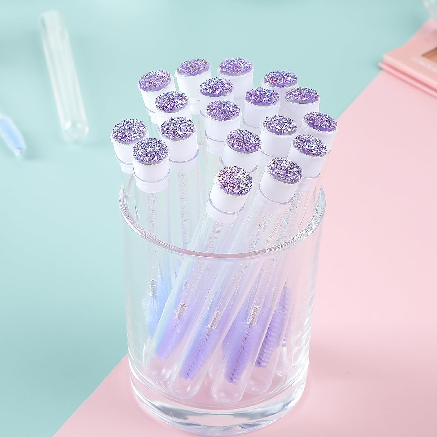 Disposable Mascara Wand Tubes, 40 PCS Bendable Eyelash Brush Lash Brushes Spoolie Lash Applicators Kits Supplies for Eyelash Brow Extensions Makeup (Purple) image number 1