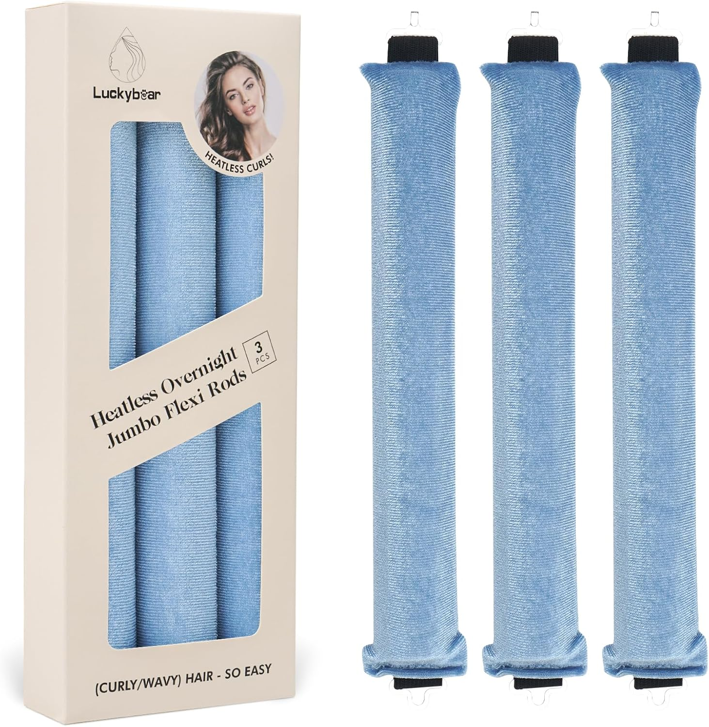 Overnight Heatless Hair Curler Blowout Rods Jumbo, Heatless Curls Satin Jumbo Flexi Rods to Sleep In,Soft Heatless Rod for All Hair Types,No Heat Overnight Sleeping Curls Styling Tools 3Pcs Khaki