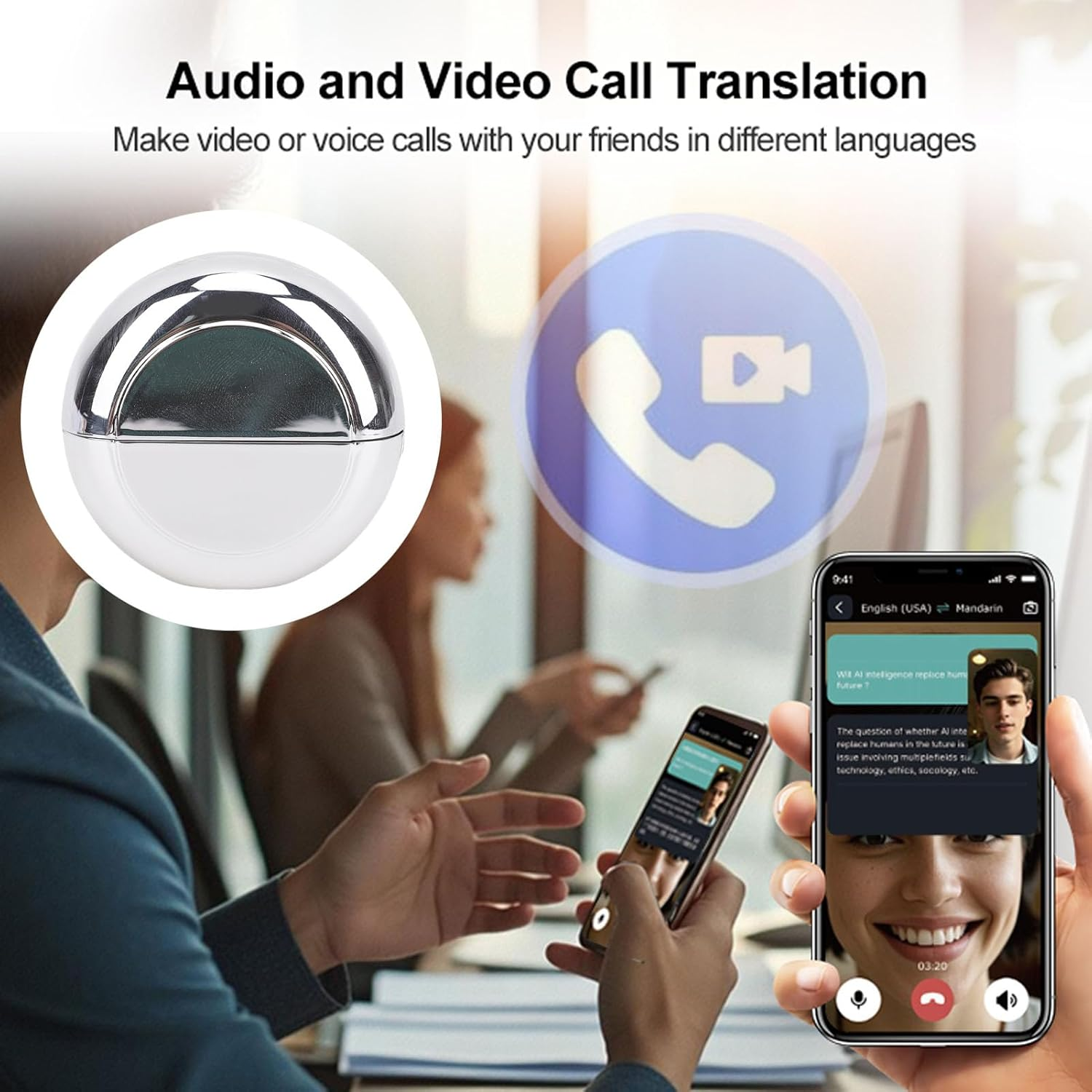 MENDUNER AI Translation Earbuds Real Time, 164 Languages, 6 Translation Modes, Intelligent Touch Control, Noise Canceling, 5H Continue Translating, 48 Hours Charging Case Battery. image number 3