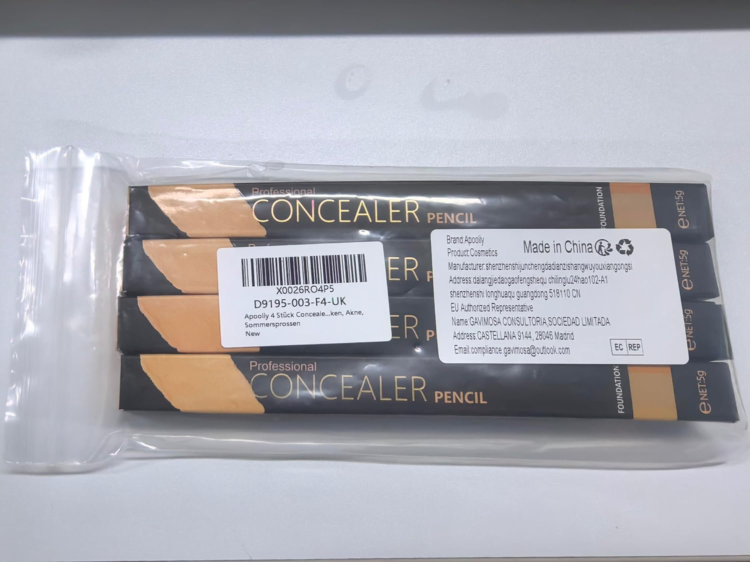 Apooliy 4Pcs Concealer Pencil with Sponge,Full Coverage,Waterproof under Eye Concealer Stick for Dark Circles,Blemishes,Aging Spots,Acne,Freckles