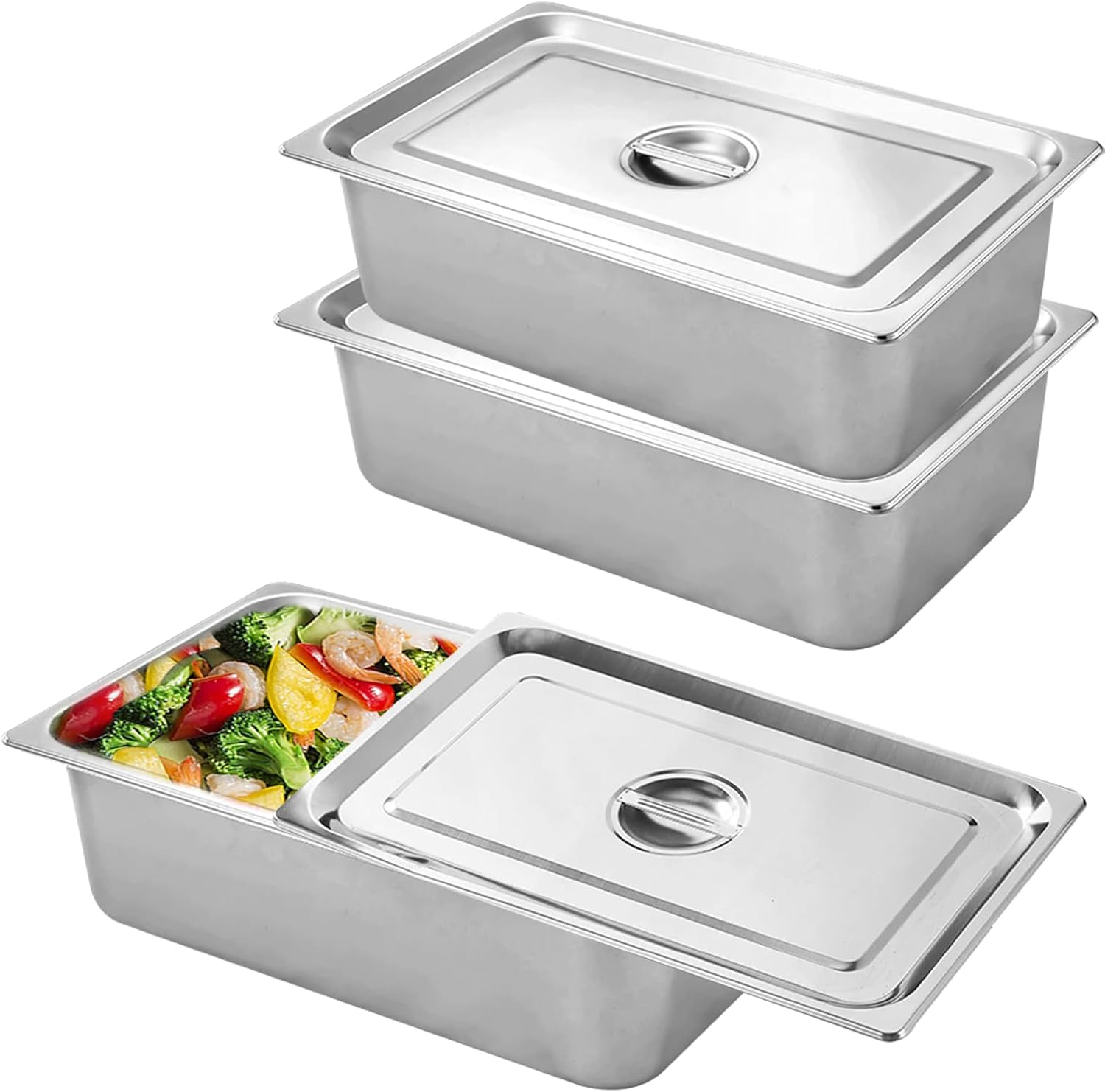 Breading Set Stainless Steel 3 Pieces: 3 X GN Containers with Lid, 32.5 X 17.5 X 6.5 Cm Metal Breading Tray, Rectangular, Gastronorm Container Stainless Steel with Lid for Breading for Fish, Meat image number 3