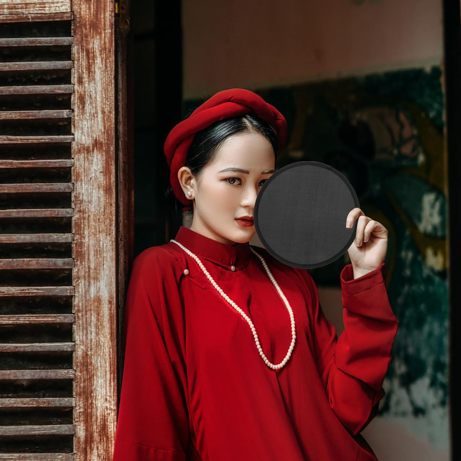 Cabilock 5Pcs Folding Fans, Portable Handheld round Fans, Black 10 Inch, Collapsible for Summer, Party, Wedding, Travel, Office, Plastic and Fabric Material - White image number 6