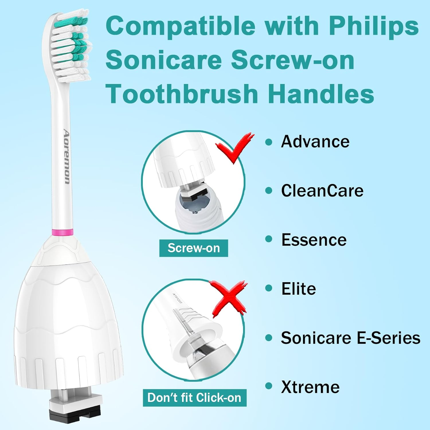 Aoremon Replacement Toothbrush Heads Compatible with Philips Sonicare E-Series, 6 Pack Replacement Brush Heads Come with Caps image number 1