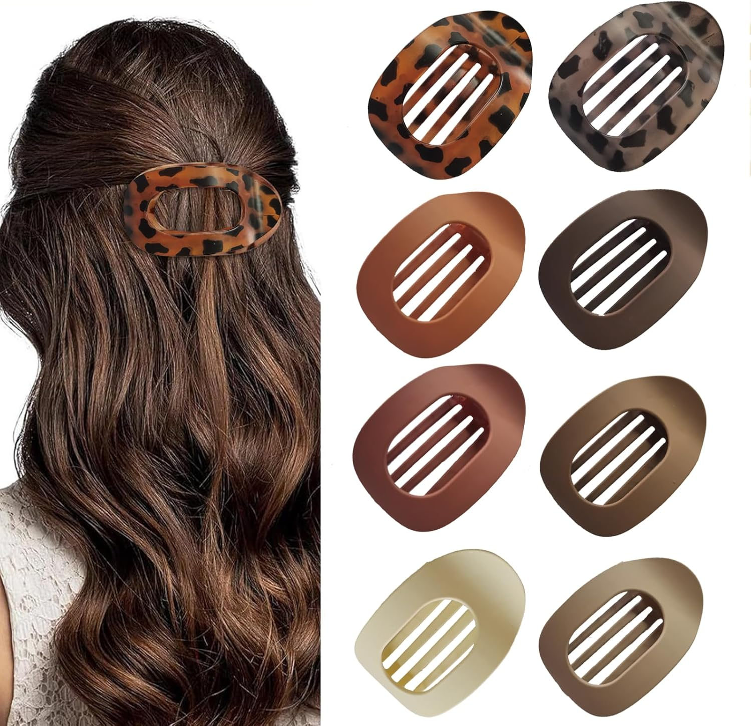 8 PCS Flat Hair Clips French round Lay down Hair Claw Clips for Women Girls Strong Hold Hair Barrettes for Thick Thin Hair Comfortable Curved Flat Clips for Lying Driving and More image number 2