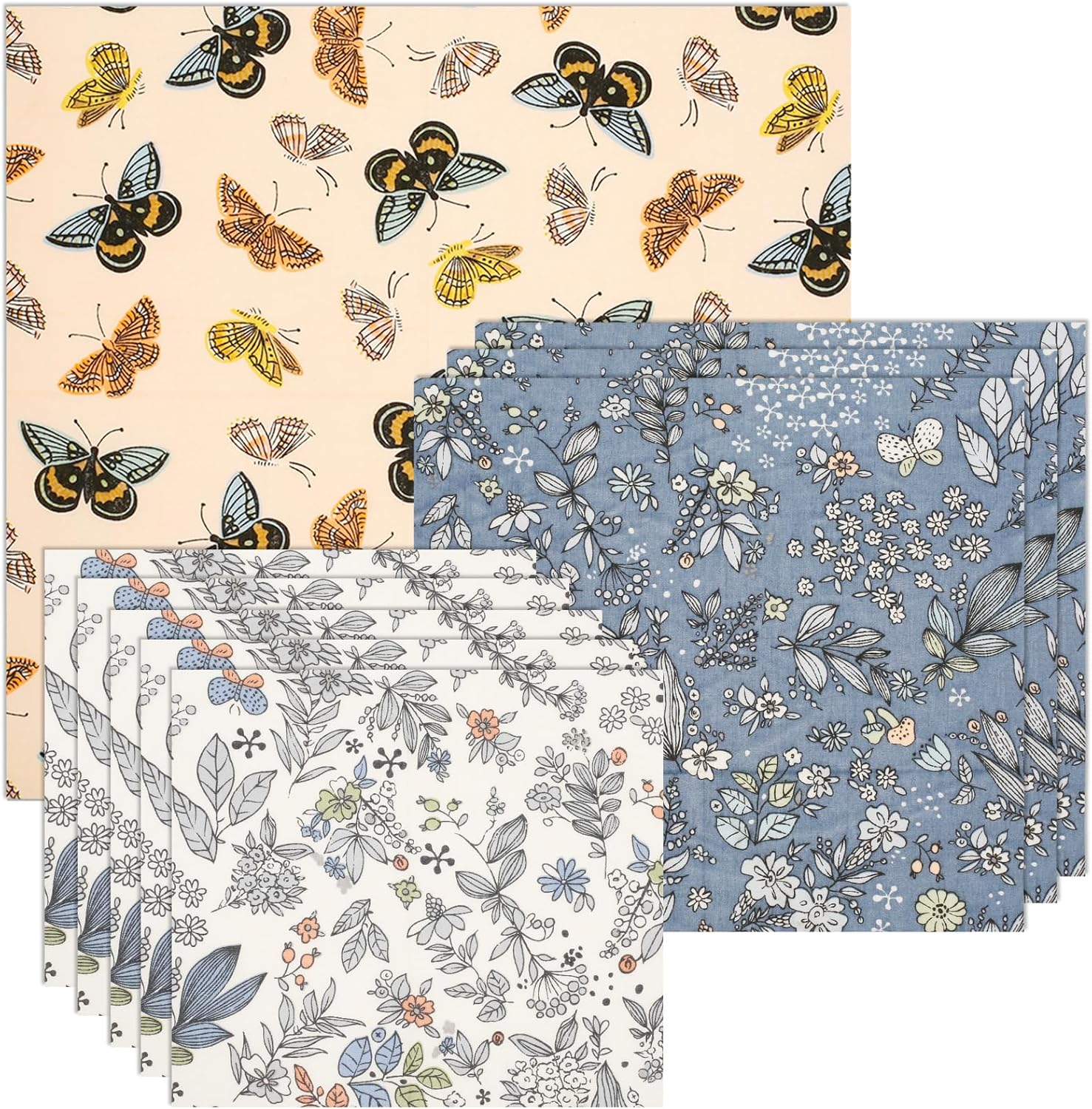 9 Pcs Beeswax Food Wraps, Reusable Beeswax Wraps for Food Safe Easy to Use Flower Patterns Beeswax Paper Washable Beeswax Wraps Sustainable Organic Cotton Food Wraps for Food Storage (Style A)