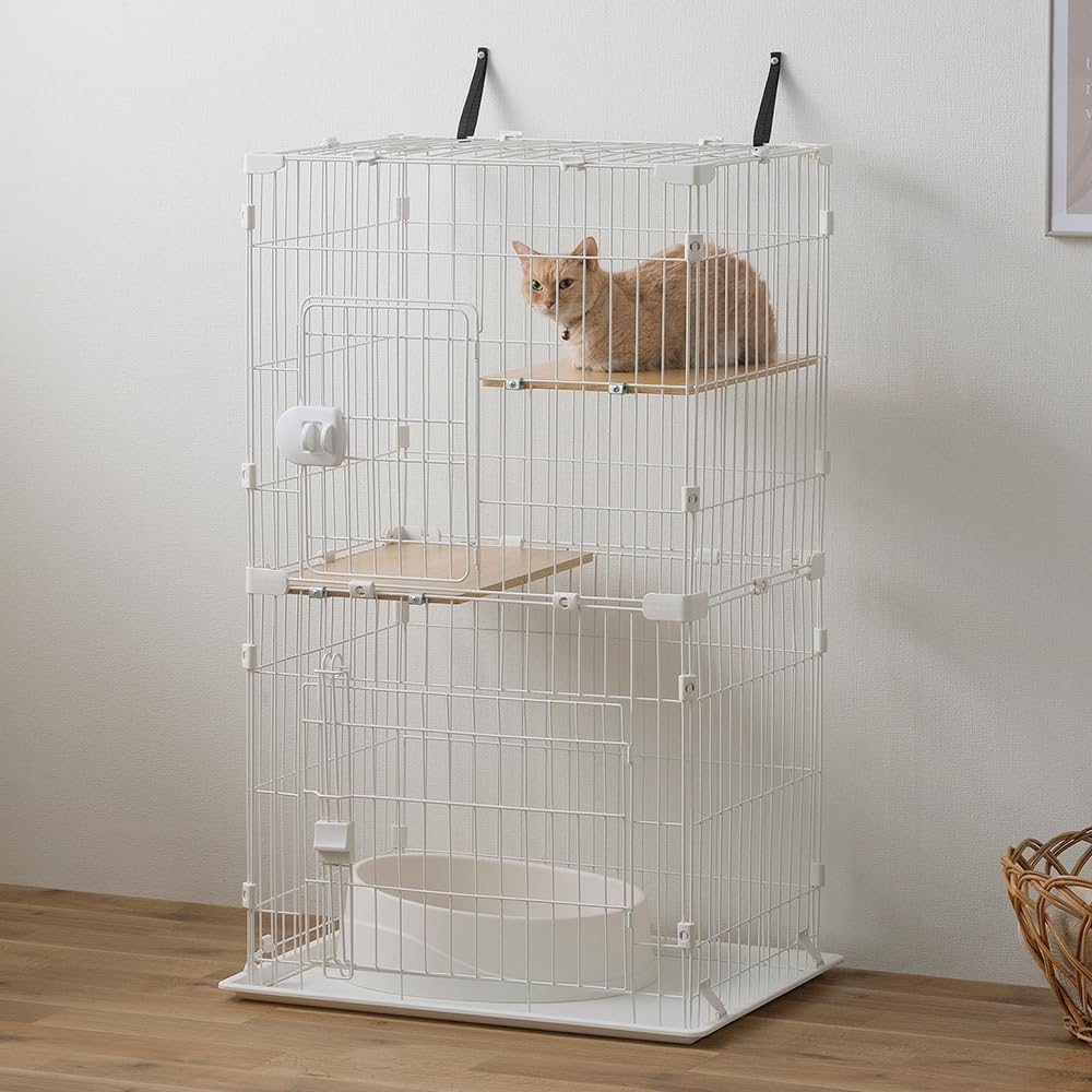 Iris Ohyama CCC-112 Cat Cage, Compact Cat Cage, 2 Tiers, Natural image number 5