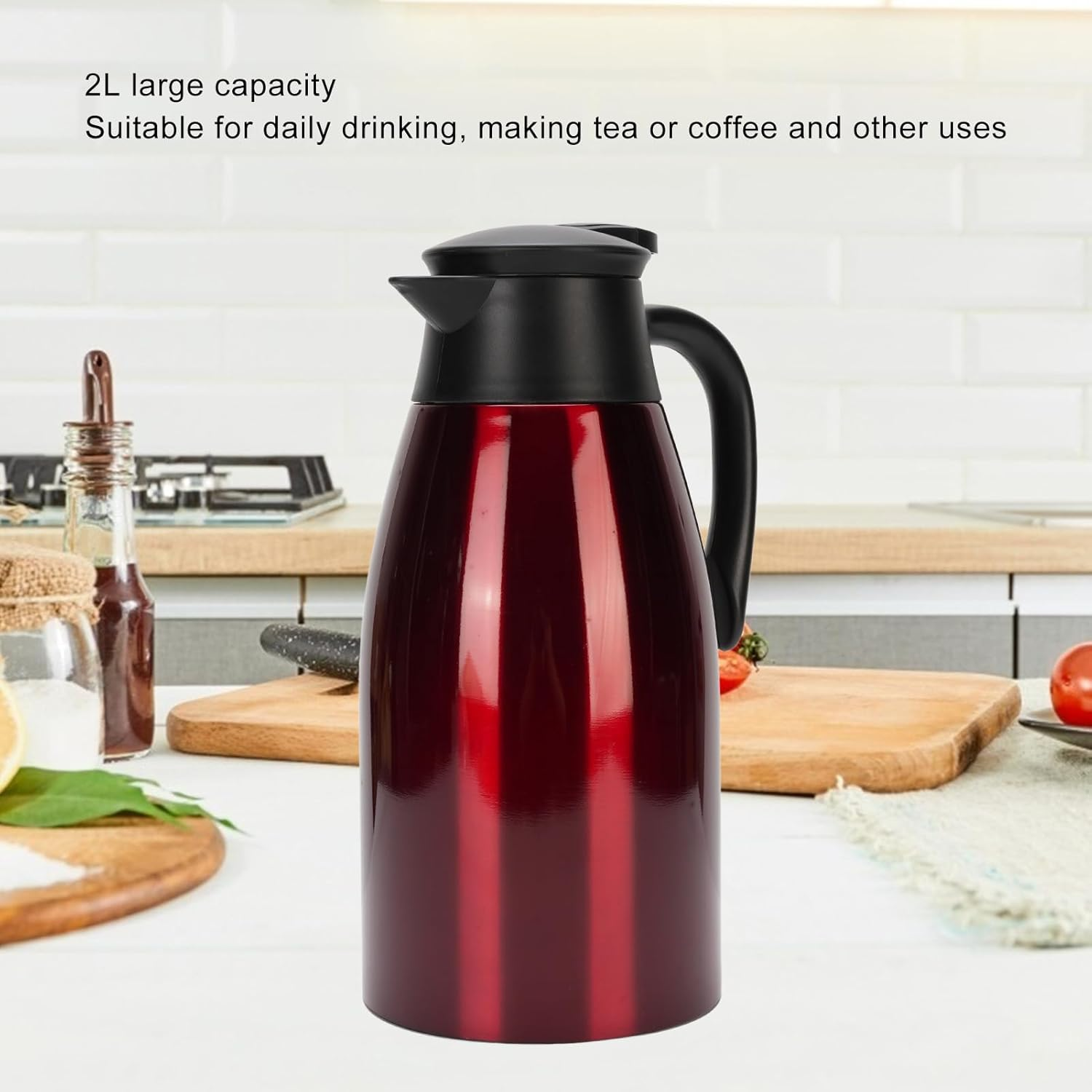Thermal Coffee Carafe 68Oz / 2L, Coffee Carafe for Keeping Hot, 12 Hours Hot Beverage Dispenser, Insulated Stainless Steel Carafe for Hot Liquids, Coffee Dispenser for Parties, Red image number 1