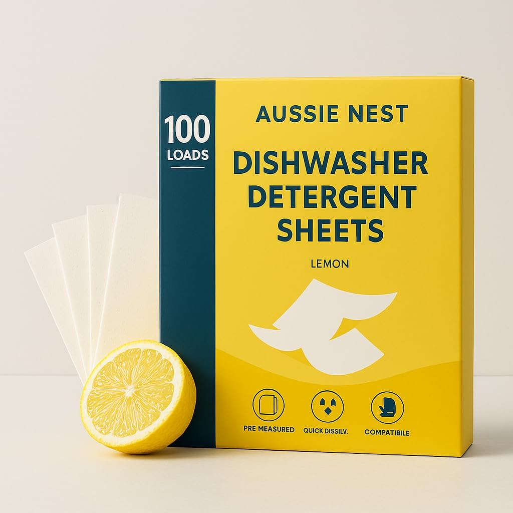 Dishwasher Detergent Sheets Unscented, 100 Sheets, Concentrated Biodegradable Non‑Woven, Plastic‑Free Recyclable Pack, Mess‑Free Dishwashing