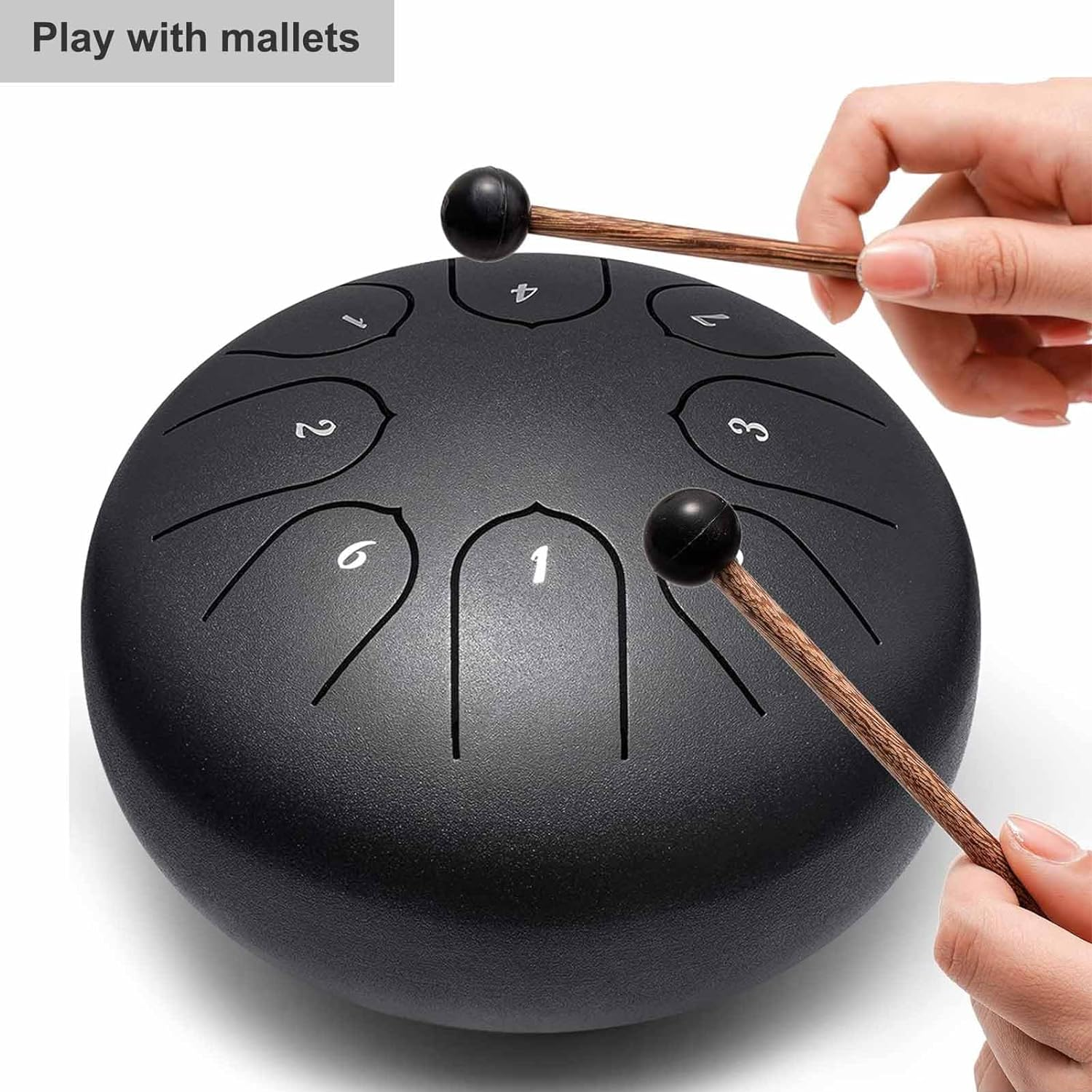 Steel Tongue Drum 6 Inch 8 Notes Hand Drums with Bag Sticks Music Book, Professional Steel C Key,Drum for Beginners Adults and Children(Black) image number 3