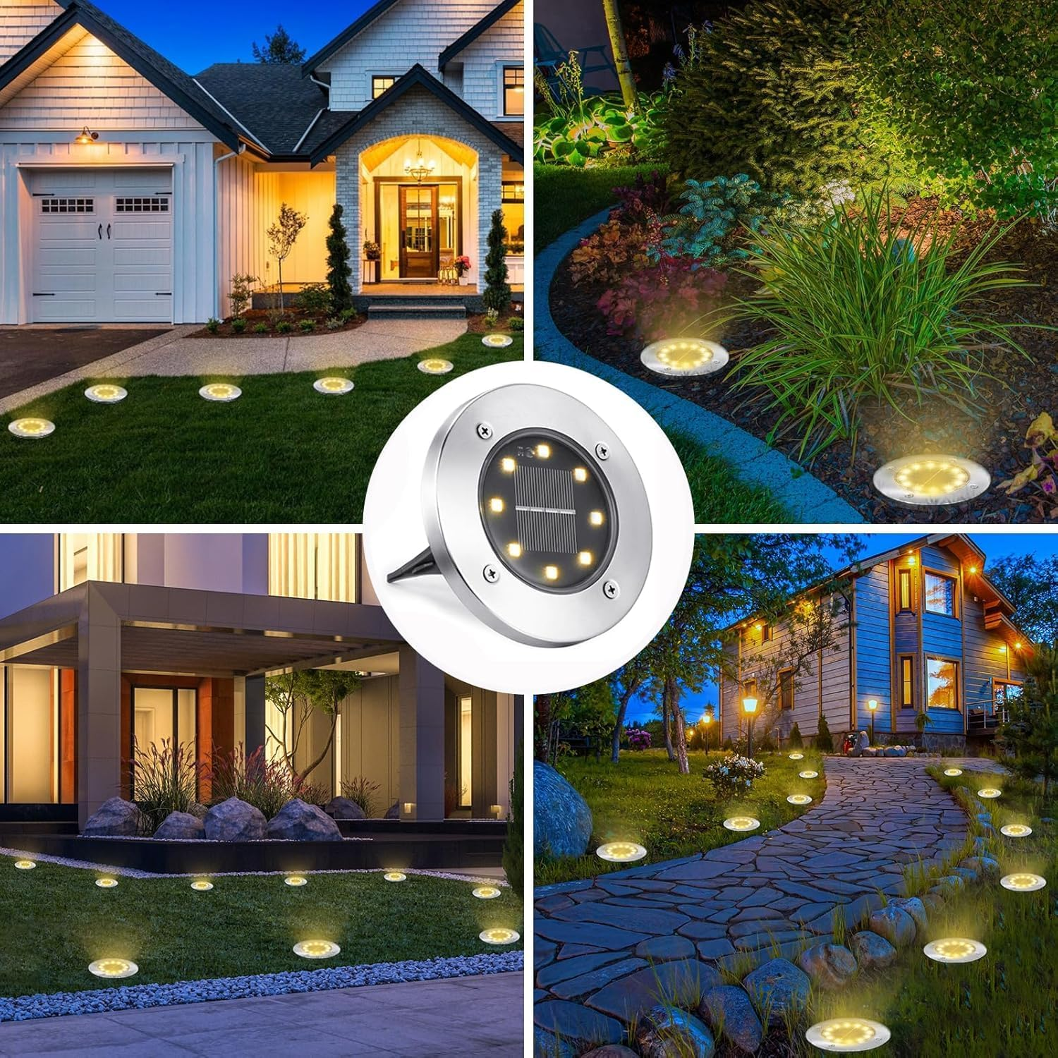 Toodour Solar Lights Outdoor, 8 Pack Solar Ground Lights Waterproof Garden In-Ground Lights - Bright Solar Disk Light Landscape Lighting for Lawn Yard Deck Patio Walkway Outdoor Decor - Warm White image number 3