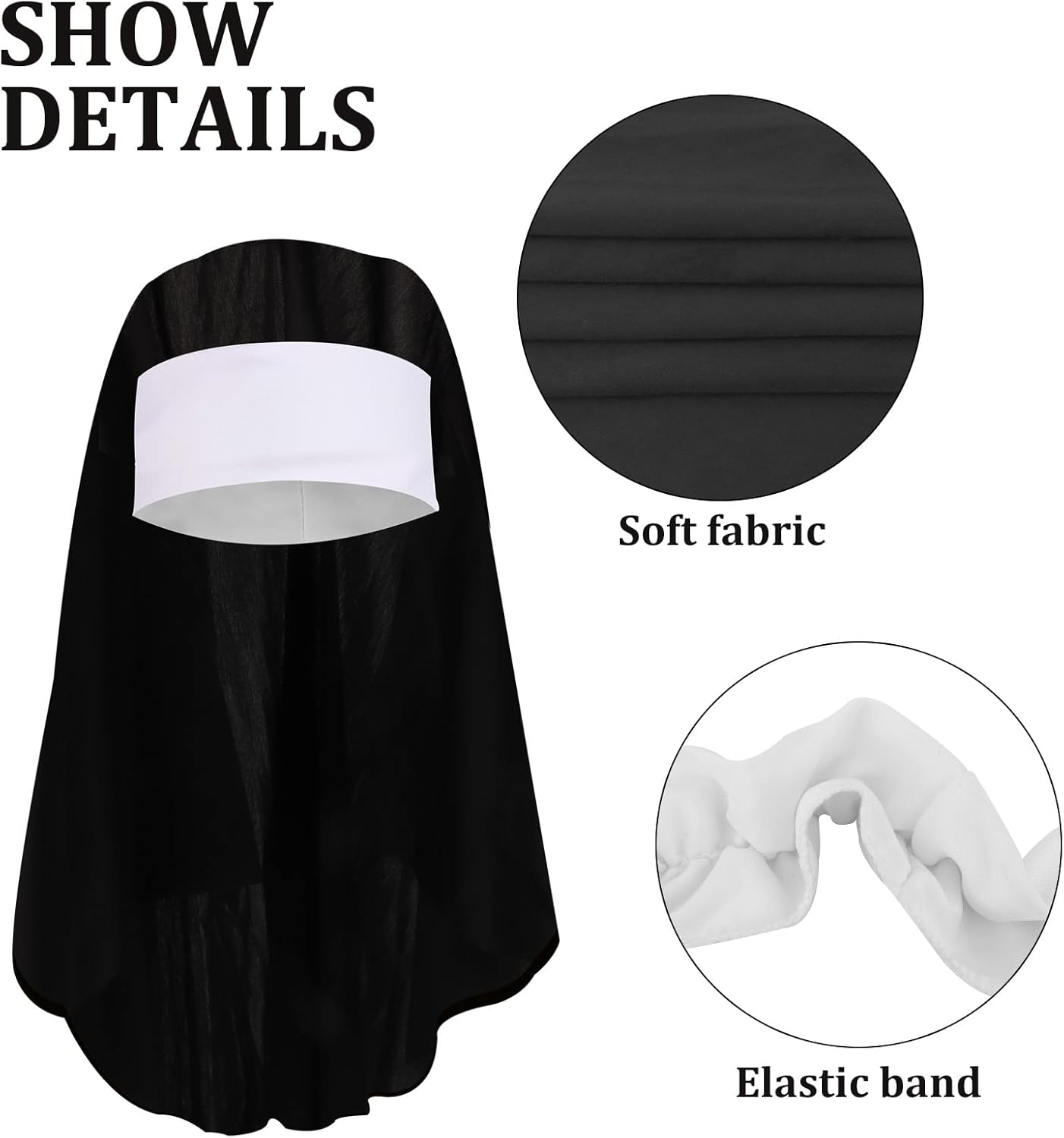 Sexy Nun Costume Woman Nun Headpiece Cross Necklace Earrings Thigh Highs Collar Sexy Halloween Costume Women Accessories image number 2