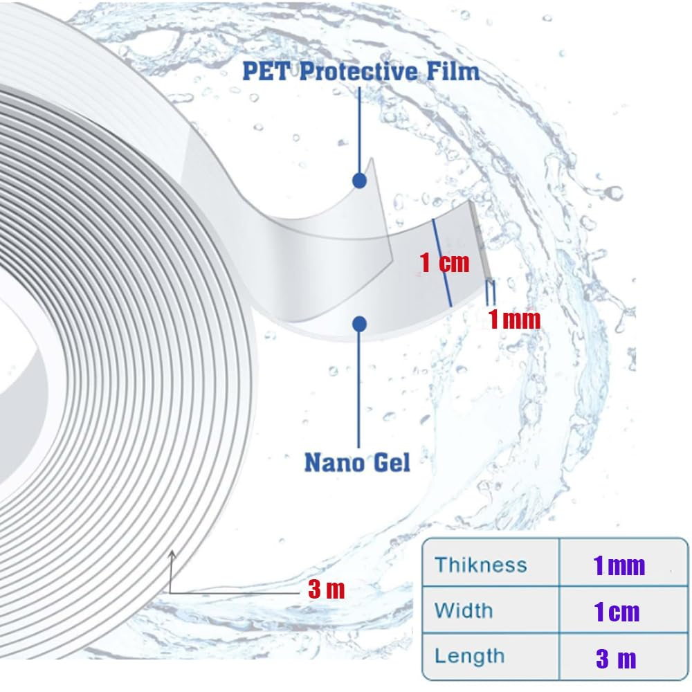 Heavy Duty Double Sided Nano Transparent Tape 3 Meter (10 Feet) Hanging,Instant Strong Hold,Removable,Trace Less and Multi-Function Adhesive Mounting Sticky Wall Strips (1Mm Thickness) image number 3