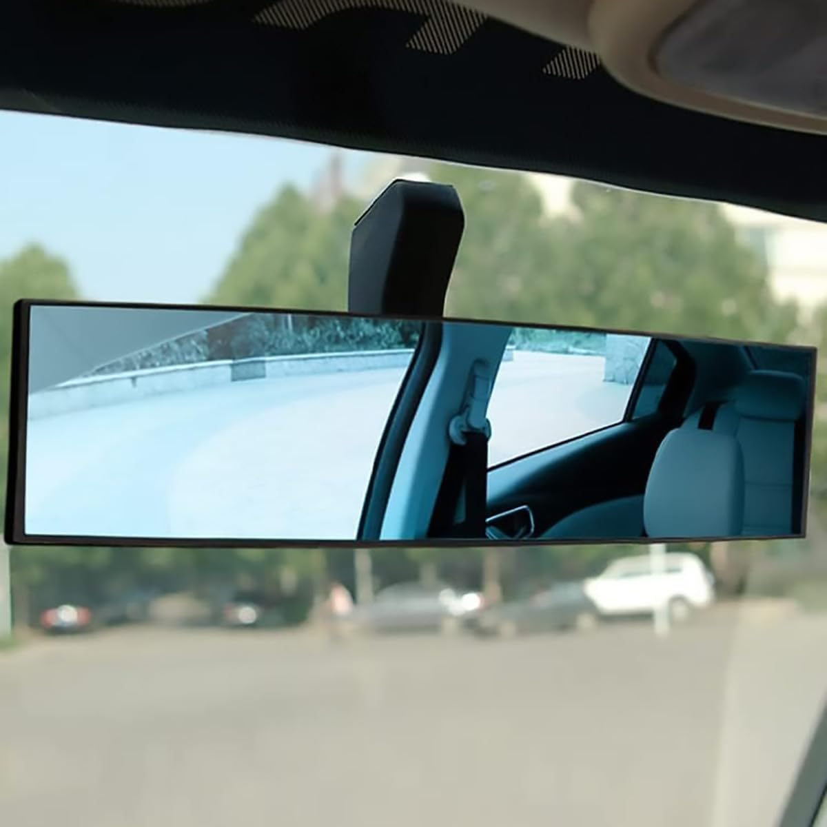 AIMALL Wide Angle Blue Tinted Rearview Mirror - 11.81X2.83 Inch Anti-Glare Curved Mirror, ABS Frame Universal Car Interior Mirror for Enhanced Visibility & Safety image number 3