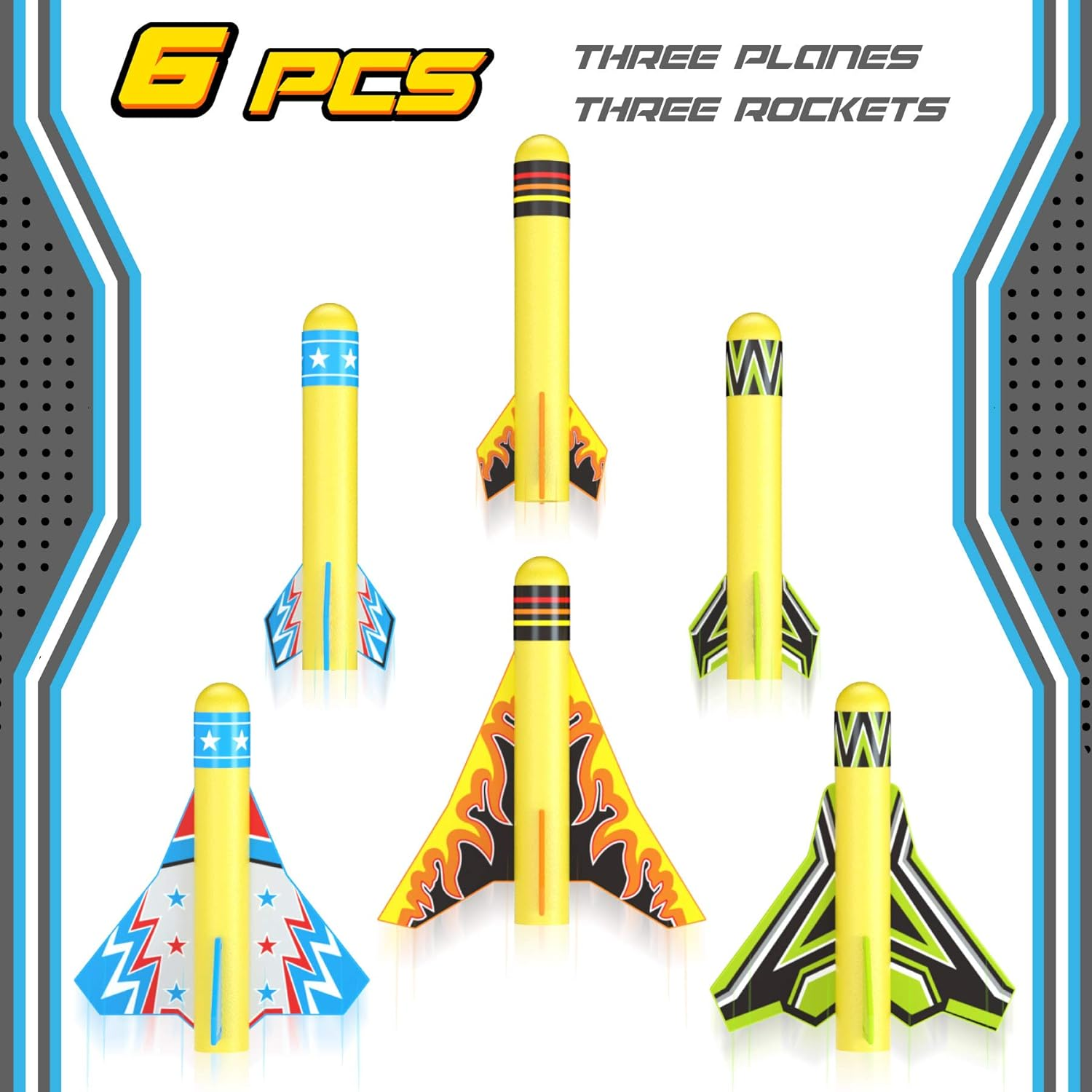 Jasonwell Toy Rocket Launcher for Kids Sturdy Stomp Launch Toys Fun Outdoor Toy for Kids Boys and Girls Age 5 6 7 8 9 10 Years Old with 3 Foam Rockets and 3 Stunt Planes Gift image number 6