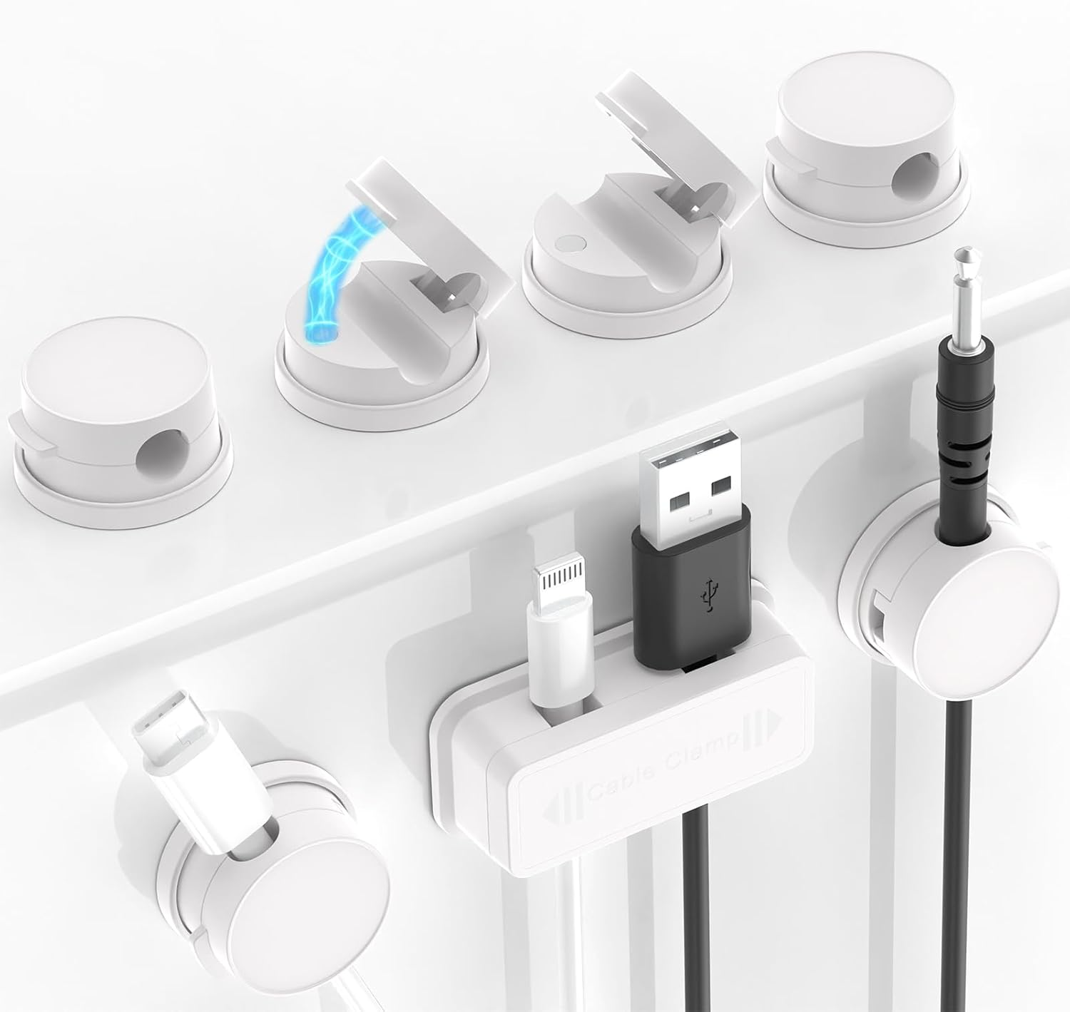 Geeric 8 Pack Magnetic Cable Management, 6 PCS Rotatable Cord Organizers, 2 PCS Dual Slot Charging Cords Wire Holders, Adhesive for Office Home Car