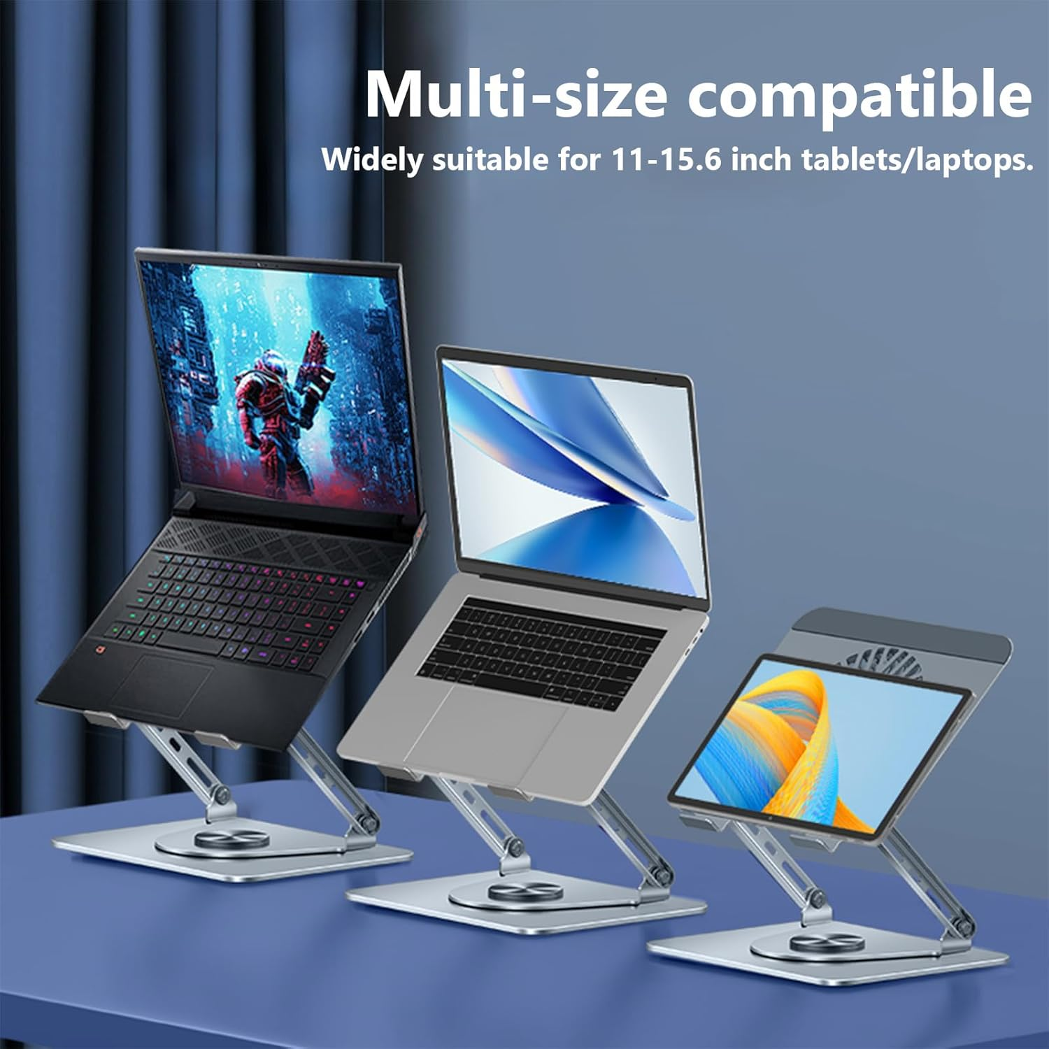 ALUCKKEY RGB Gaming Laptop Cooling Stand - Ultra-Quiet 29Db Magnetic Levitation Fan, 300Mm Height Adjustable, 360&deg; Rotation, Ergonomic Design for 10-17.3" Laptops & Tablets, Silver