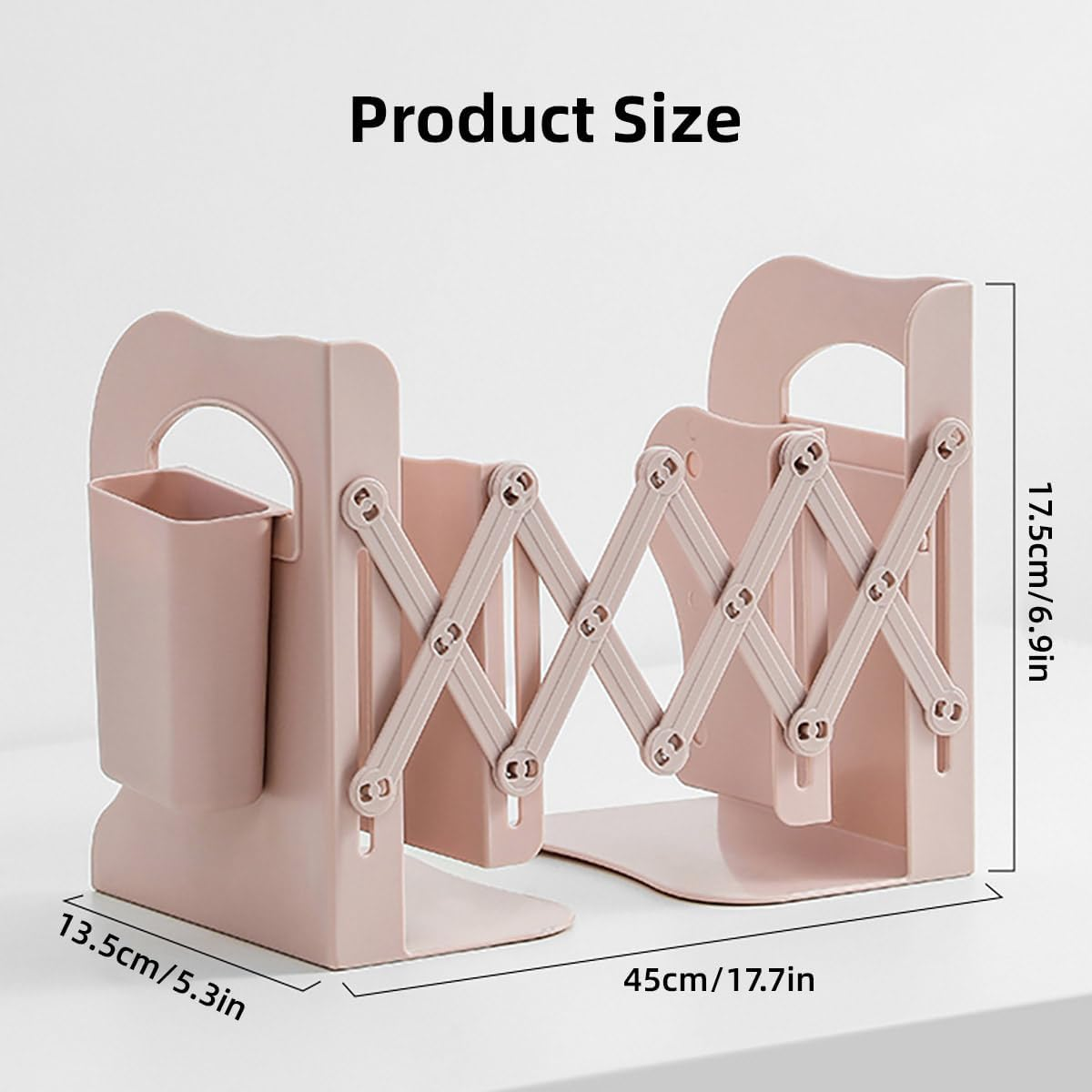 AIMALL Adjustable Desktop Book Stand with Pen Holder, Multi-Functional Expandable Bookshelf, Space-Saving Design, Blue, Pink or White - 17.7"X5.3"X6.9" - Blue image number 5