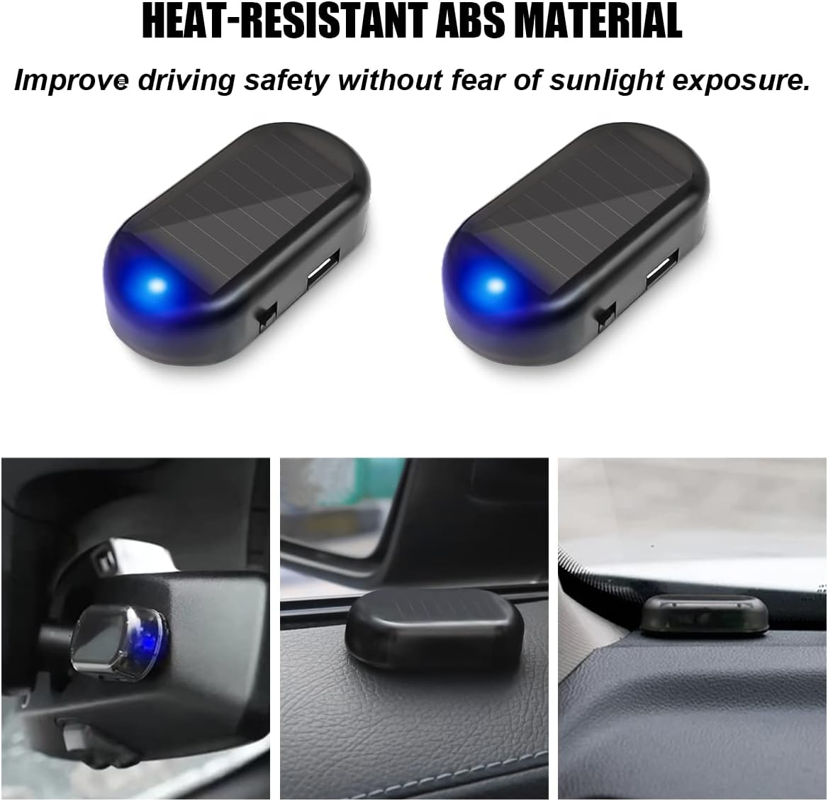 Car Solar Power Simulated Dummy Alarm, Anti-Theft LED Flashing Security Light Fake Lamp, Automotive Warning Interior Safety Lights with USB Charger Port, Car Accessories for Most Cars (Blue/1Pcs) image number 2