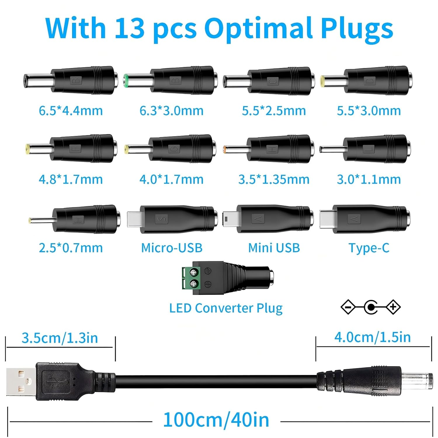 5V USB to DC Charging Cable, DC 5.5 X 2.1Mm with 13 Connectors, Universal Power Cord for Toys, Watches, Phones, Fan, Speaker, Headset, Table Lamp, LED Light Strip, Monitor, Router, Power Cable 3.3FT image number 6